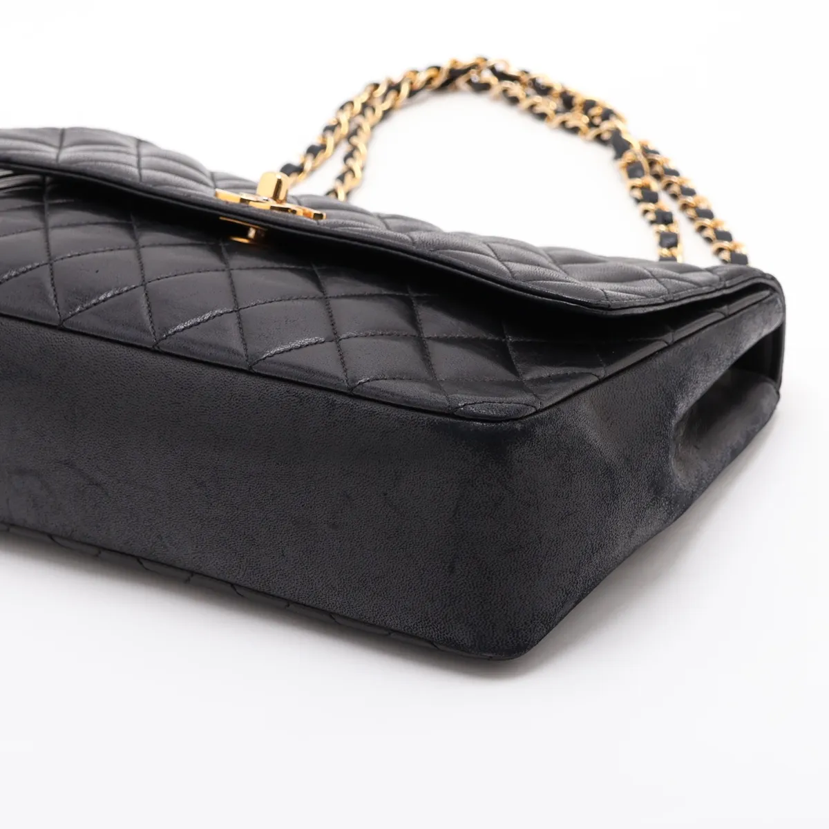 Matelassé Lambskin Single Flap Double Chain Bag, Black with Gold Hardware, 0410338 (Serial Number in the 0s) — view 3