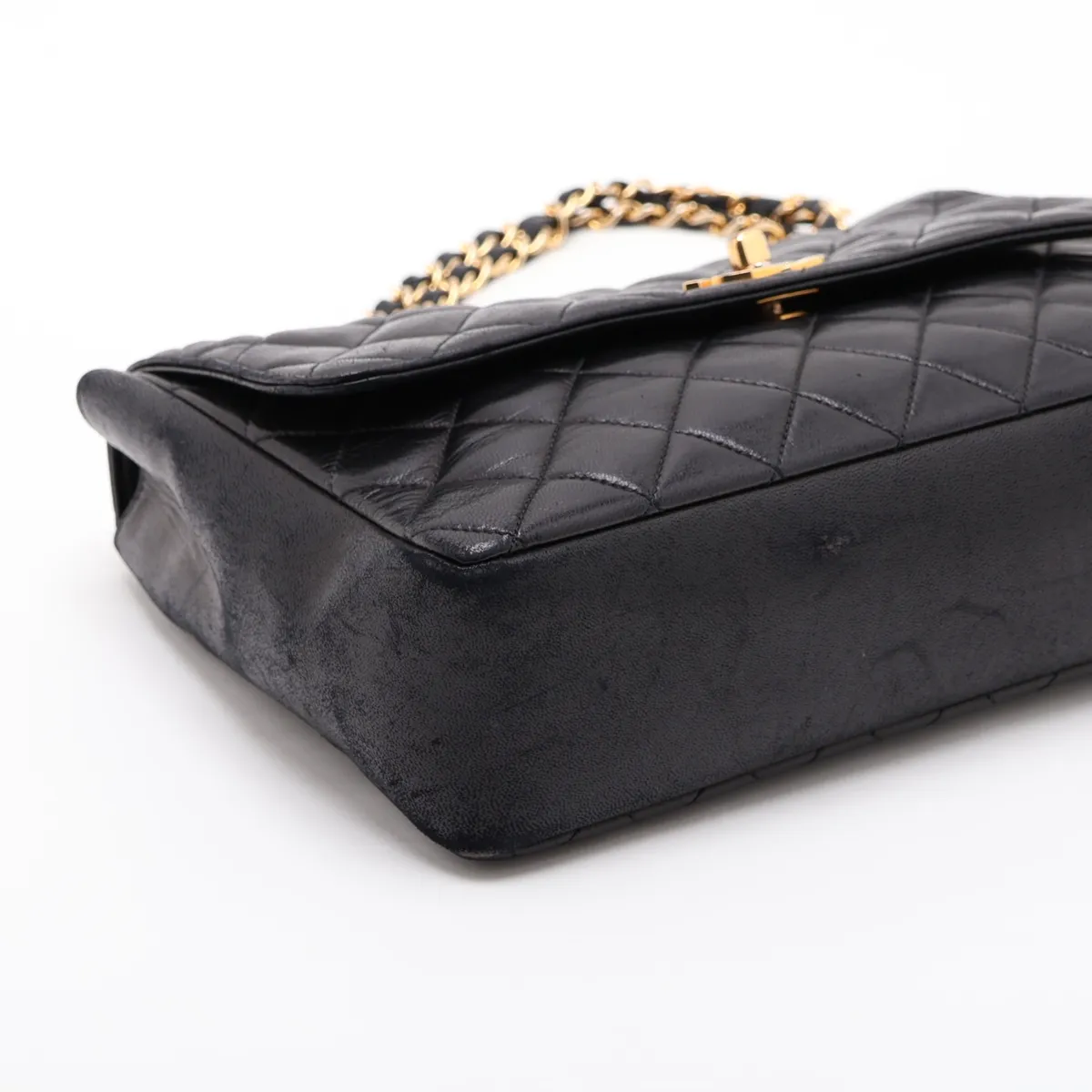 Matelassé Lambskin Single Flap Double Chain Bag, Black with Gold Hardware, 0410338 (Serial Number in the 0s) — view 4