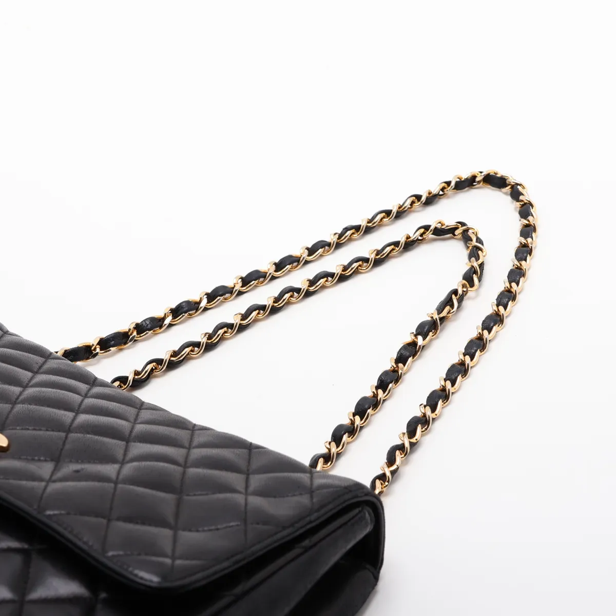 Matelassé Lambskin Single Flap Double Chain Bag, Black with Gold Hardware, 0410338 (Serial Number in the 0s) — view 5