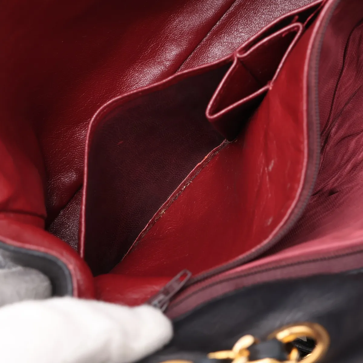 Matelassé Lambskin Single Flap Double Chain Bag, Black with Gold Hardware, 0410338 (Serial Number in the 0s) — view 8