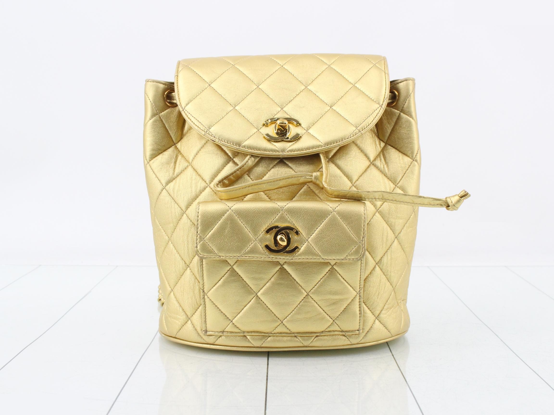 Matelassé Chain Backpack, Lambskin, Gold, Series 2, Includes Card and Seal