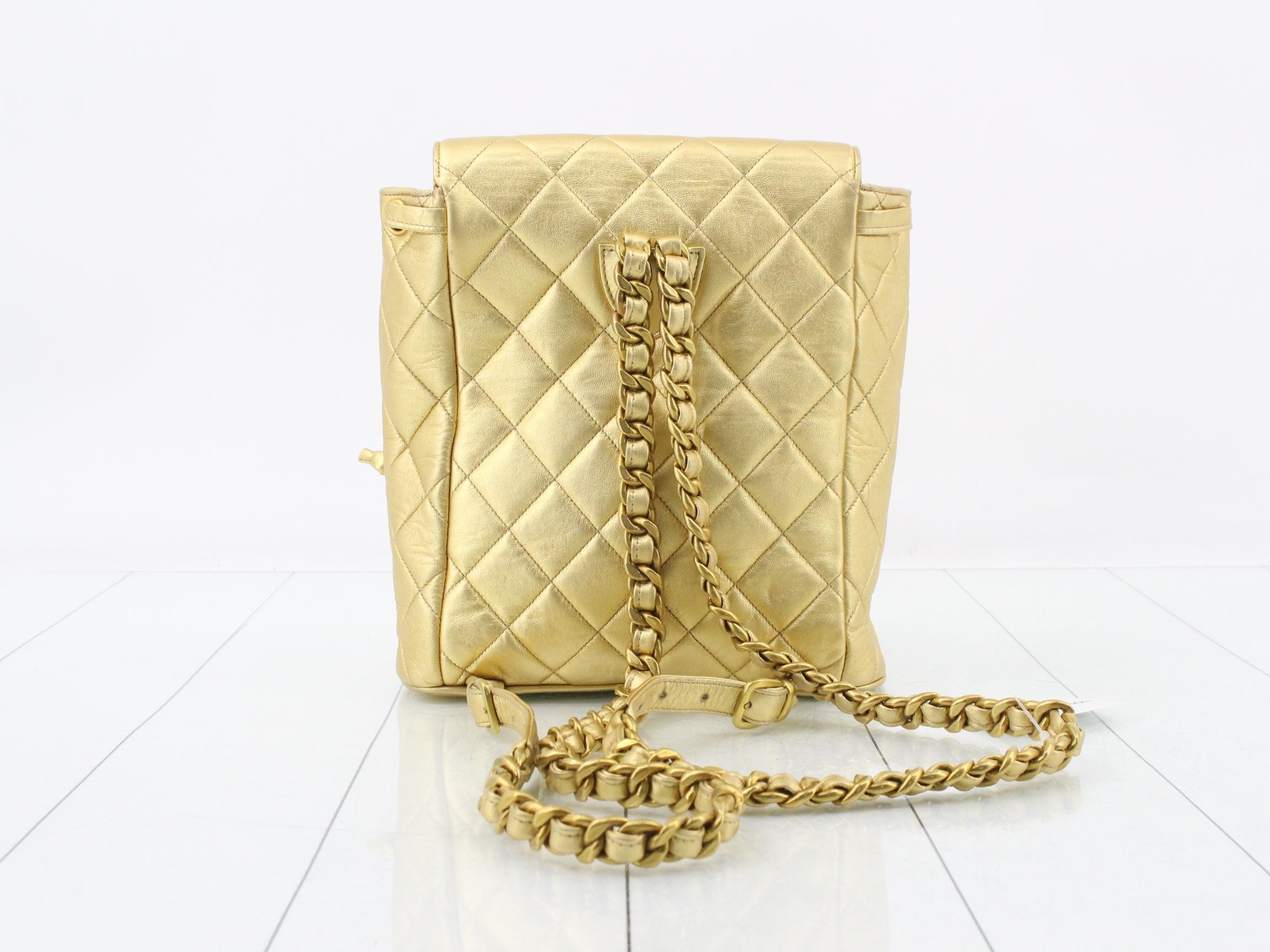 Matelassé Chain Backpack, Lambskin, Gold, Series 2, Includes Card and Seal — view 2