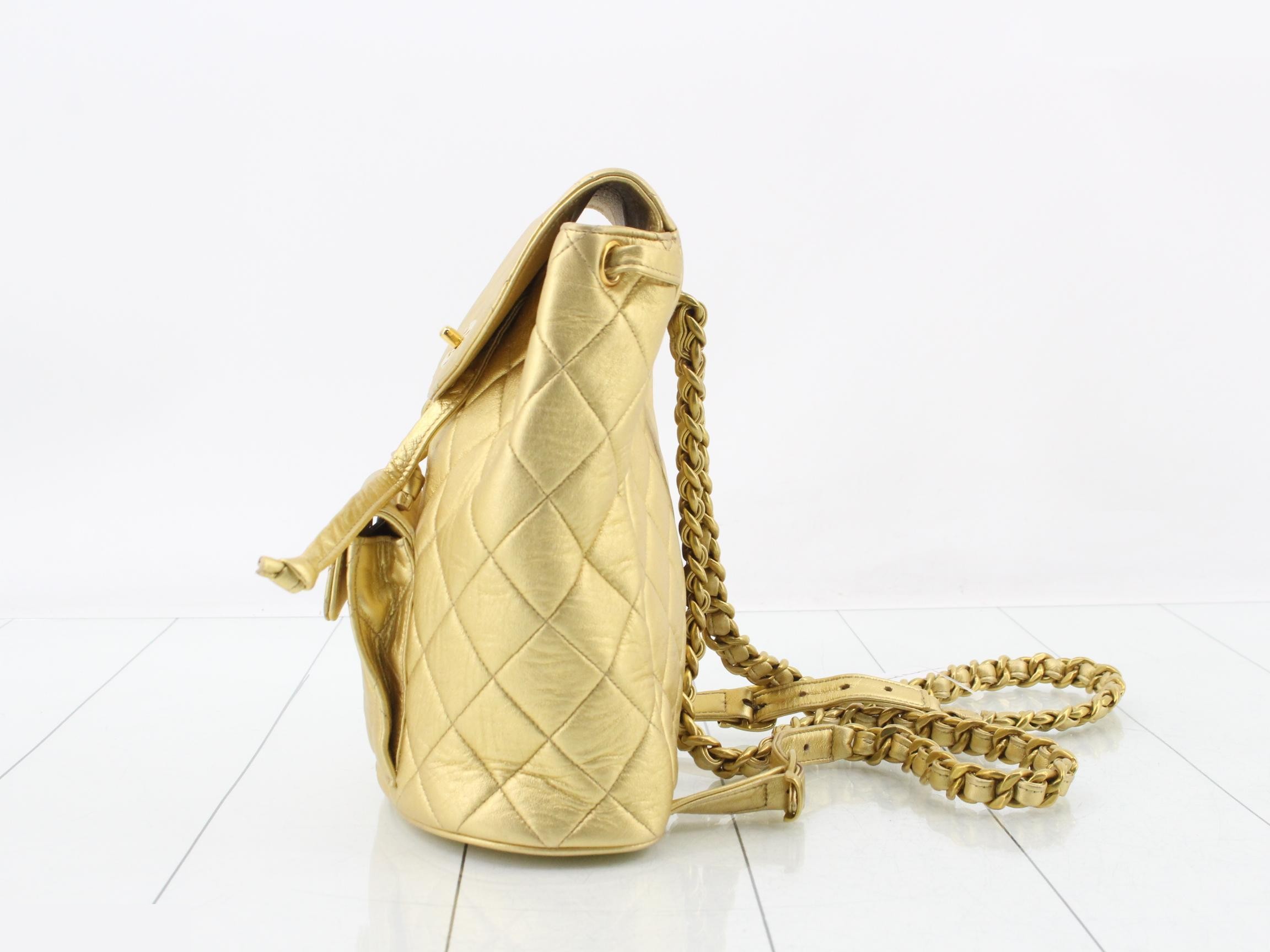 Matelassé Chain Backpack, Lambskin, Gold, Series 2, Includes Card and Seal — view 3
