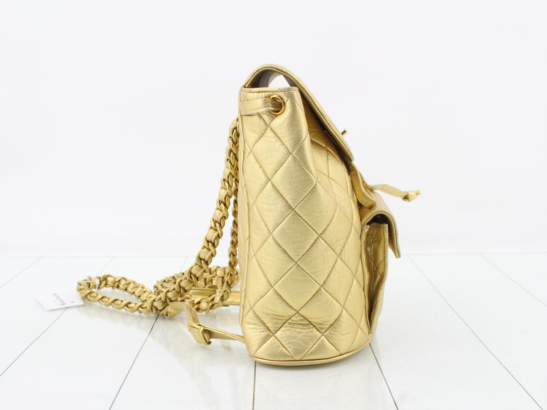 Matelassé Chain Backpack, Lambskin, Gold, Series 2, Includes Card and Seal — view 4