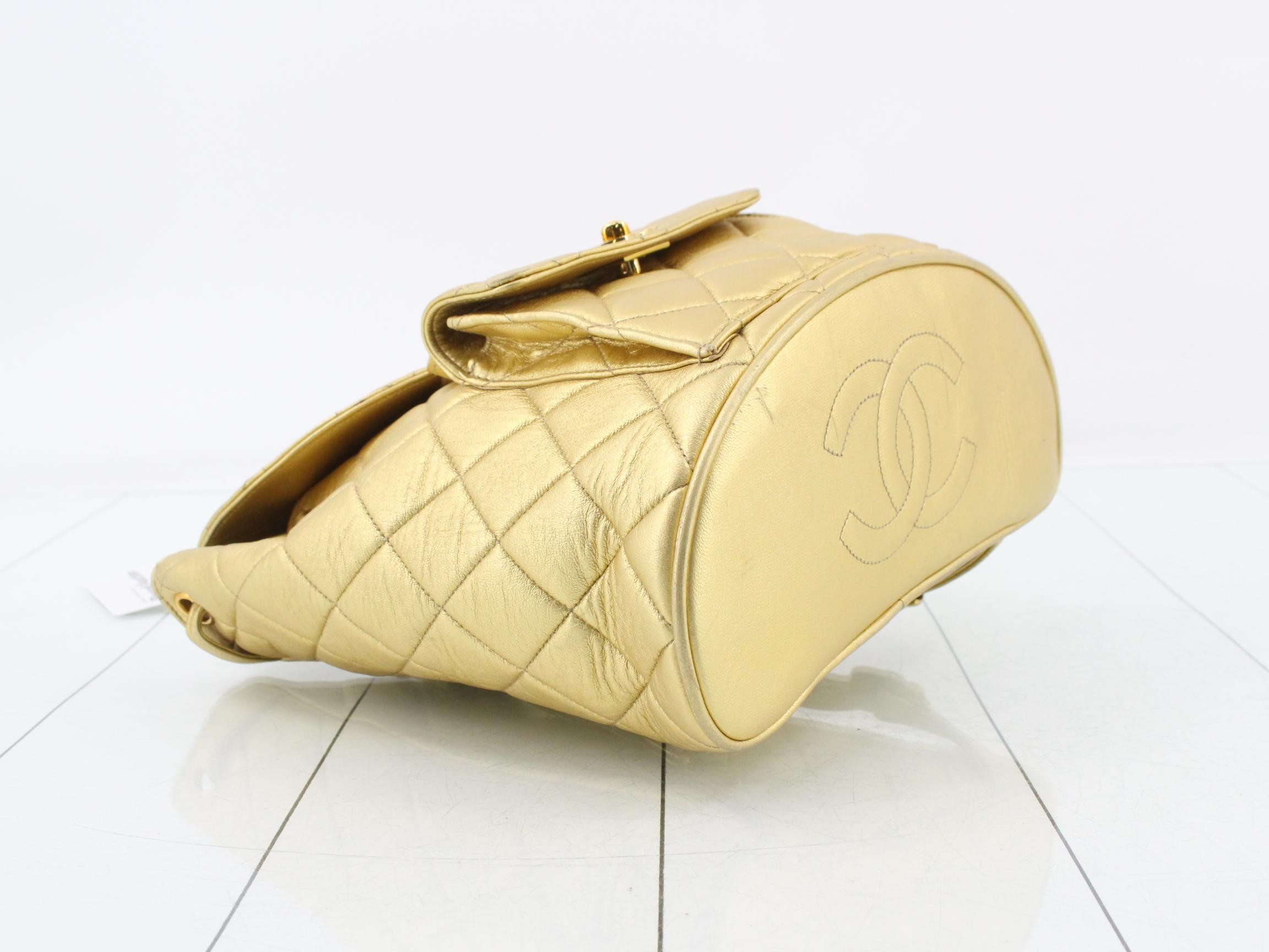 Matelassé Chain Backpack, Lambskin, Gold, Series 2, Includes Card and Seal — view 5