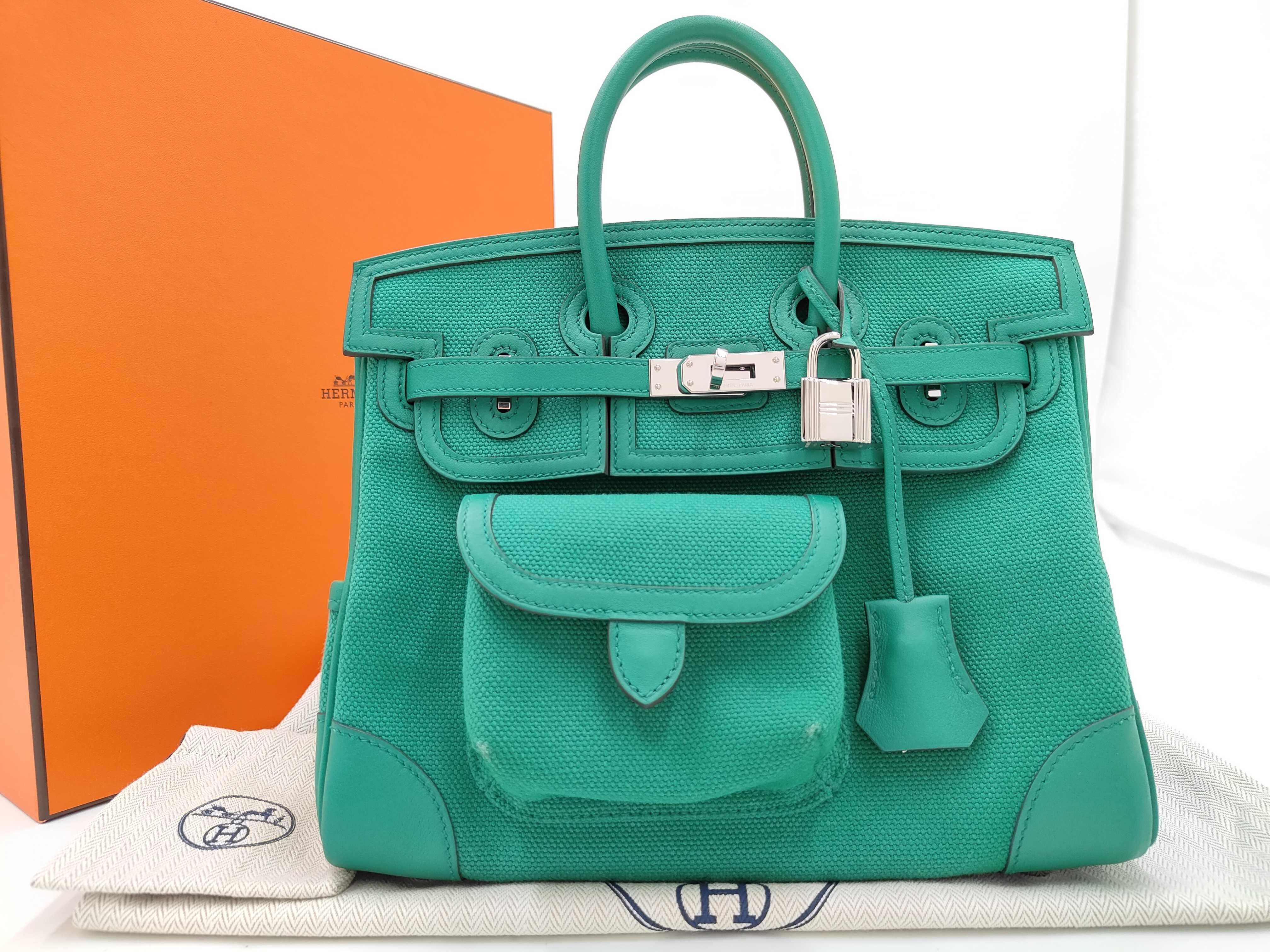 Birkin Cargo 25W stamp, green, silver hardware, handbag