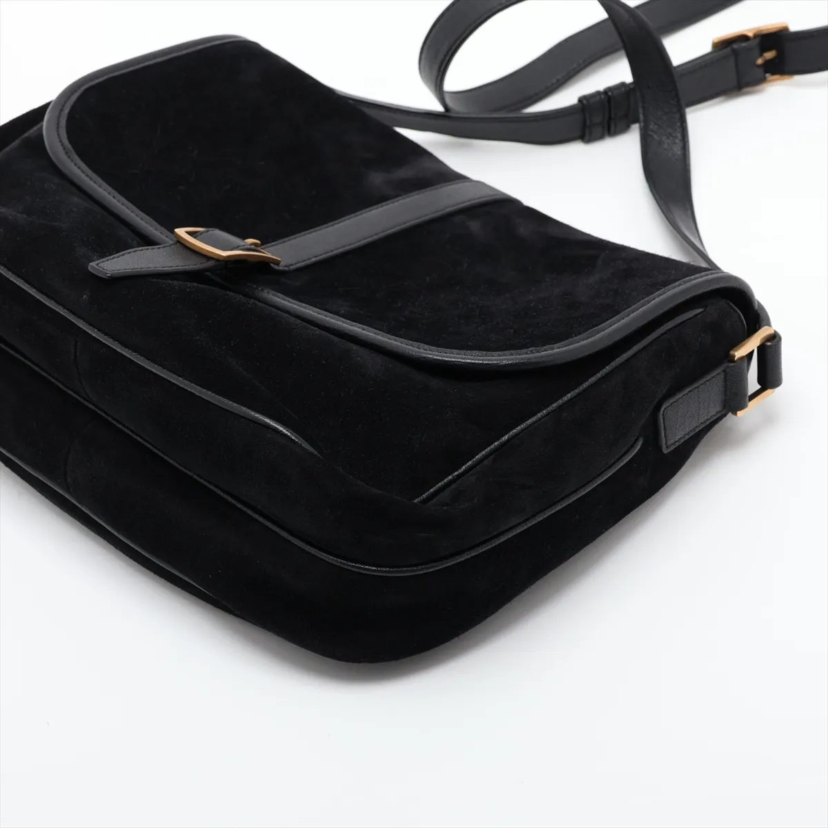 Suede and Leather Shoulder Bag, Black, 634791 — view 3