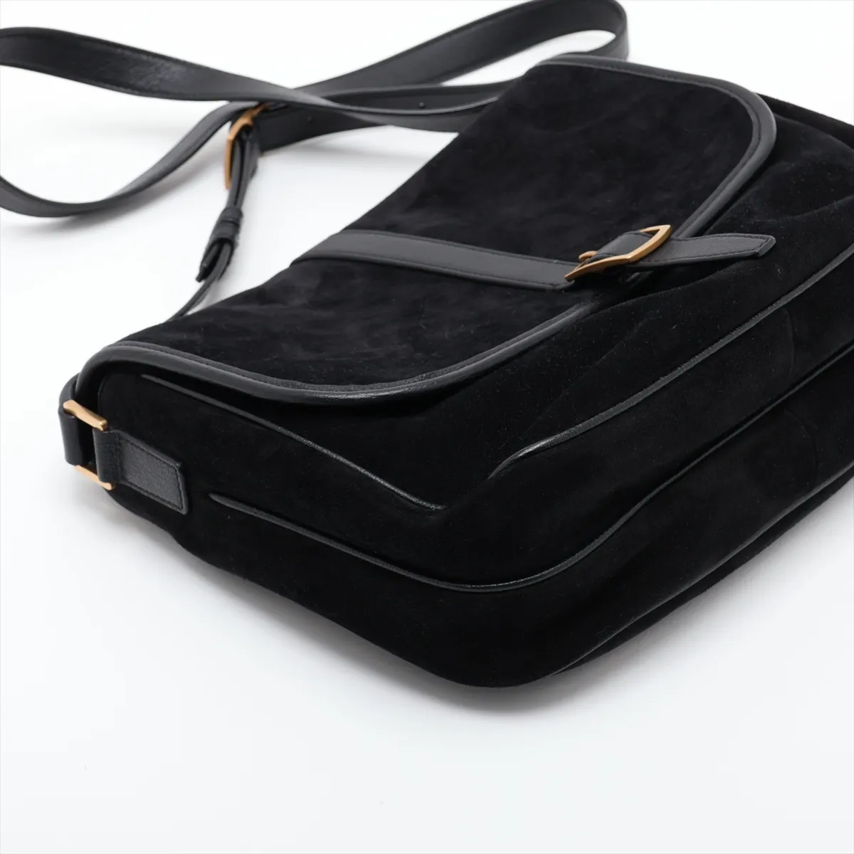 Suede and Leather Shoulder Bag, Black, 634791 — view 4