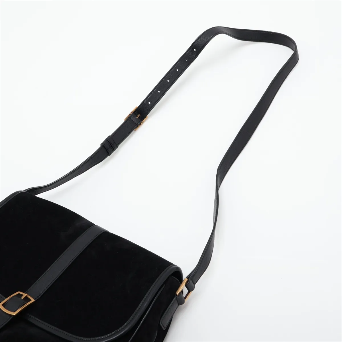 Suede and Leather Shoulder Bag, Black, 634791 — view 5