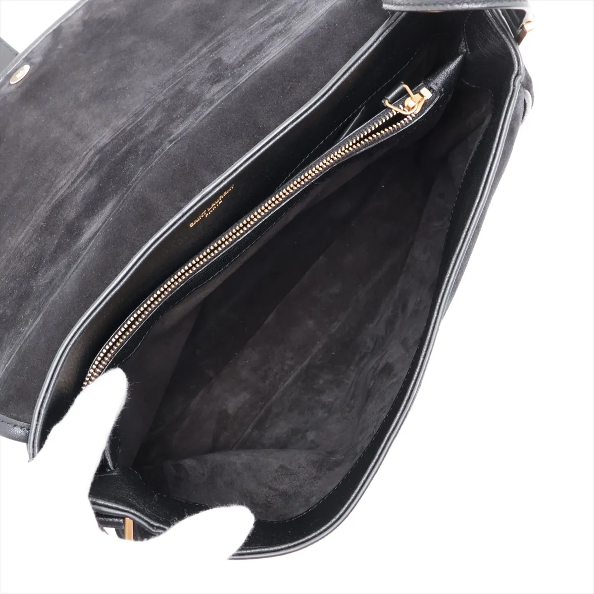 Suede and Leather Shoulder Bag, Black, 634791 — view 6
