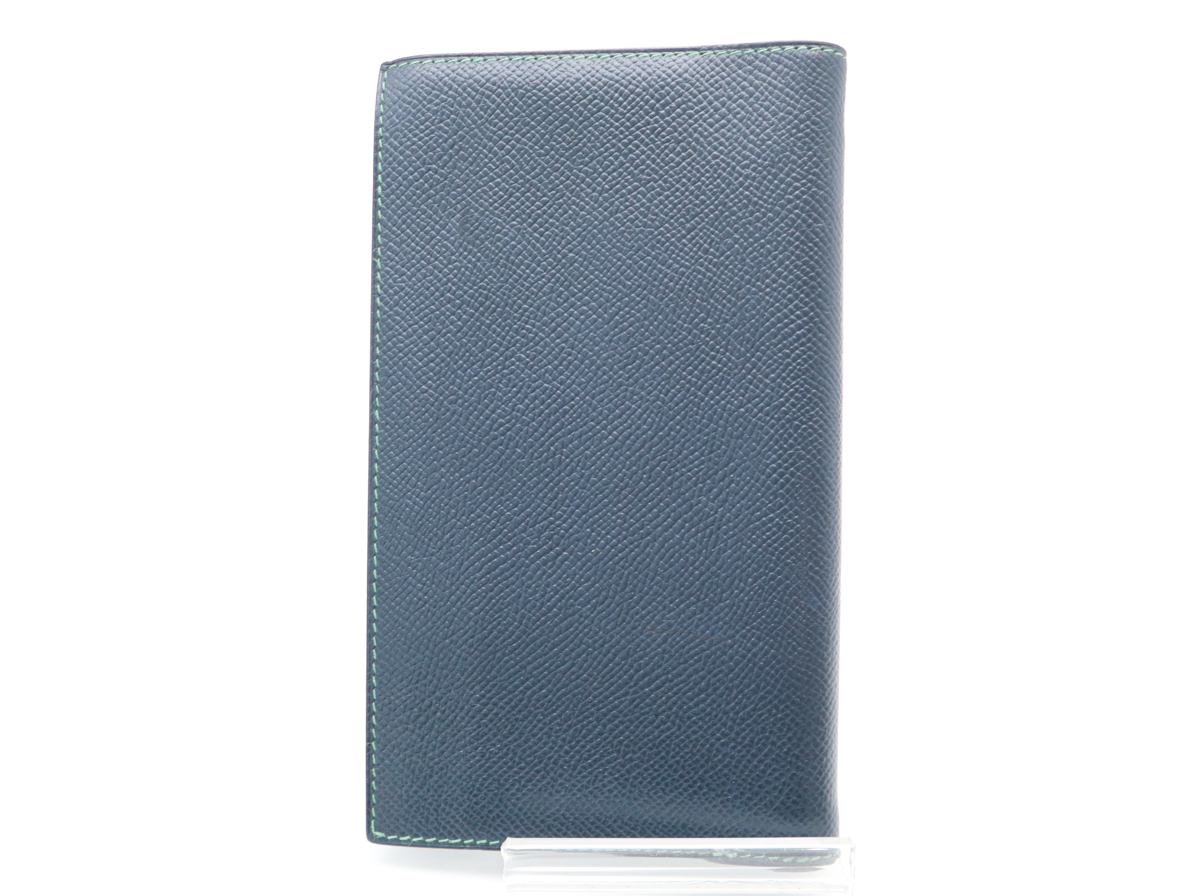Agenda Notebook Cover, B stamp, Epsom leather, Silver hardware, Navy x Green. — view 2