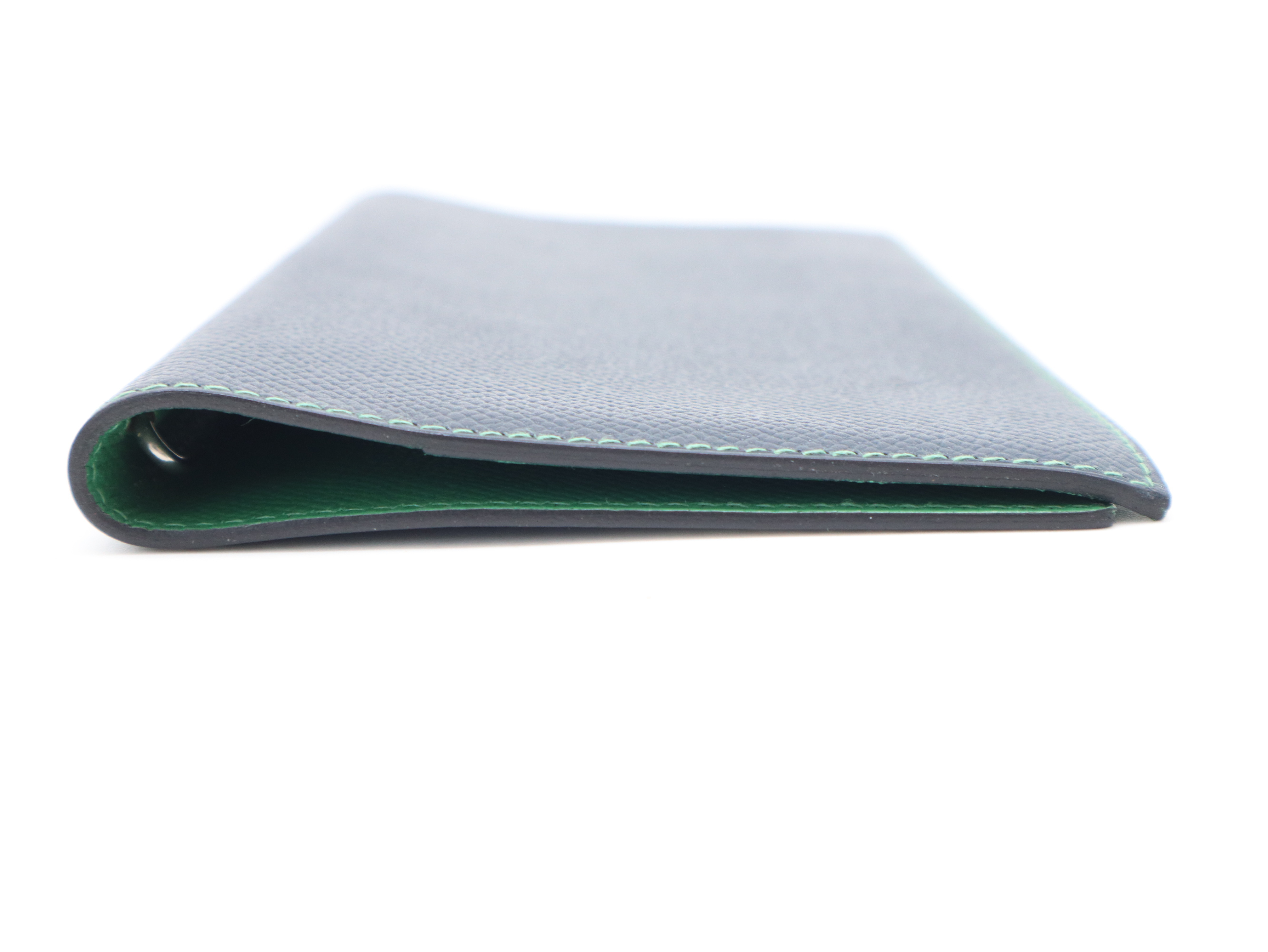 Agenda Notebook Cover, B stamp, Epsom leather, Silver hardware, Navy x Green. — view 4