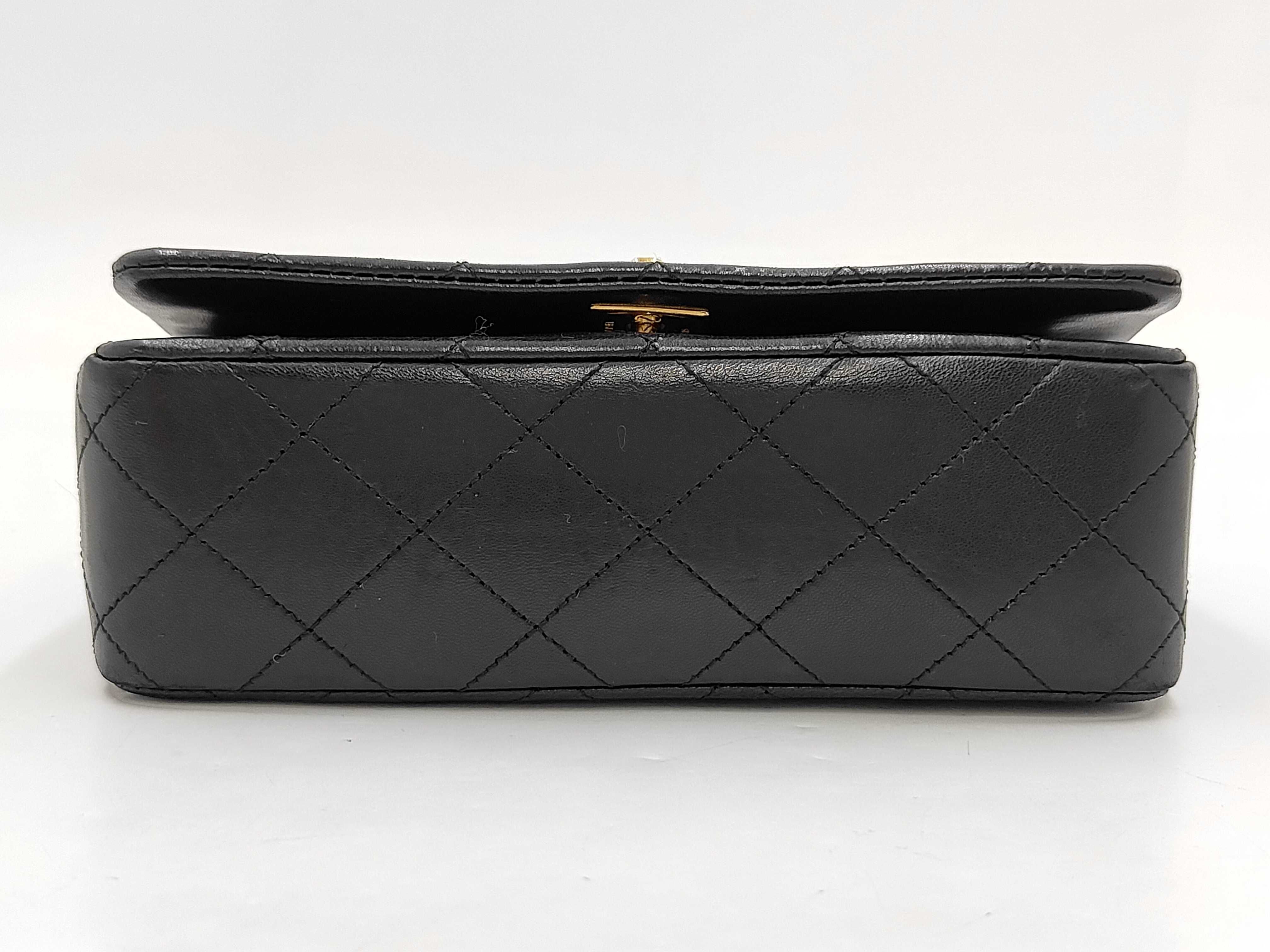 Lambskin Mini Matelassé Full Flap Black Chain Shoulder Bag (with seal) — view 3