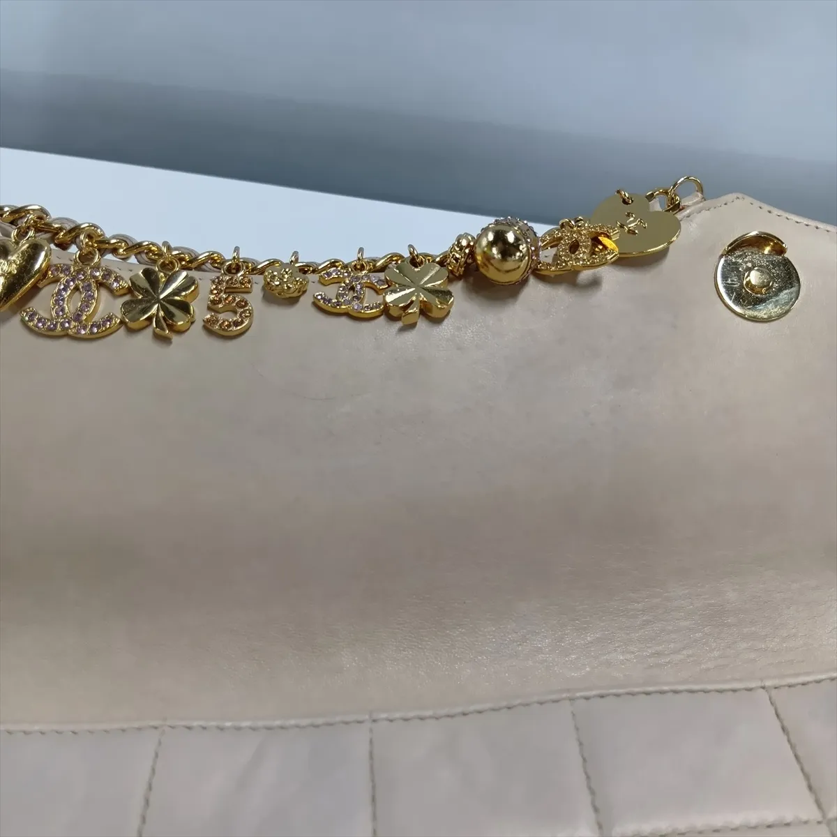 Chocolate Bar Lambskin Chain Shoulder Bag with Charm, Gray with Gold Hardware, Item Number 7552133 (Serial Number 7) — view 15