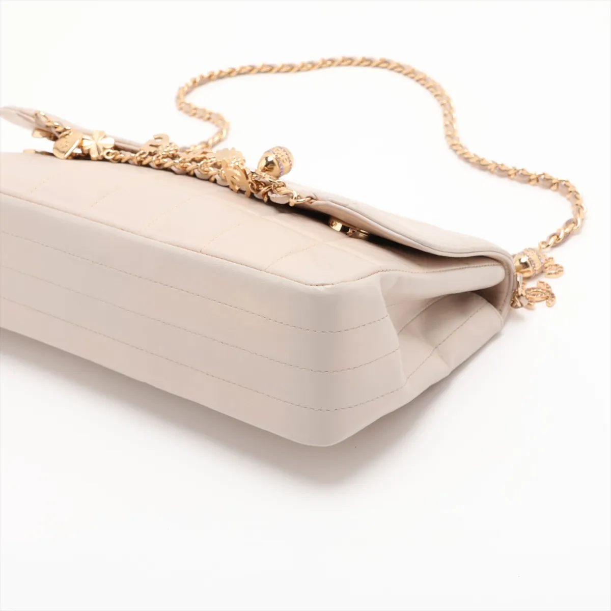 Chocolate Bar Lambskin Chain Shoulder Bag with Charm, Gray with Gold Hardware, Item Number 7552133 (Serial Number 7) — view 3