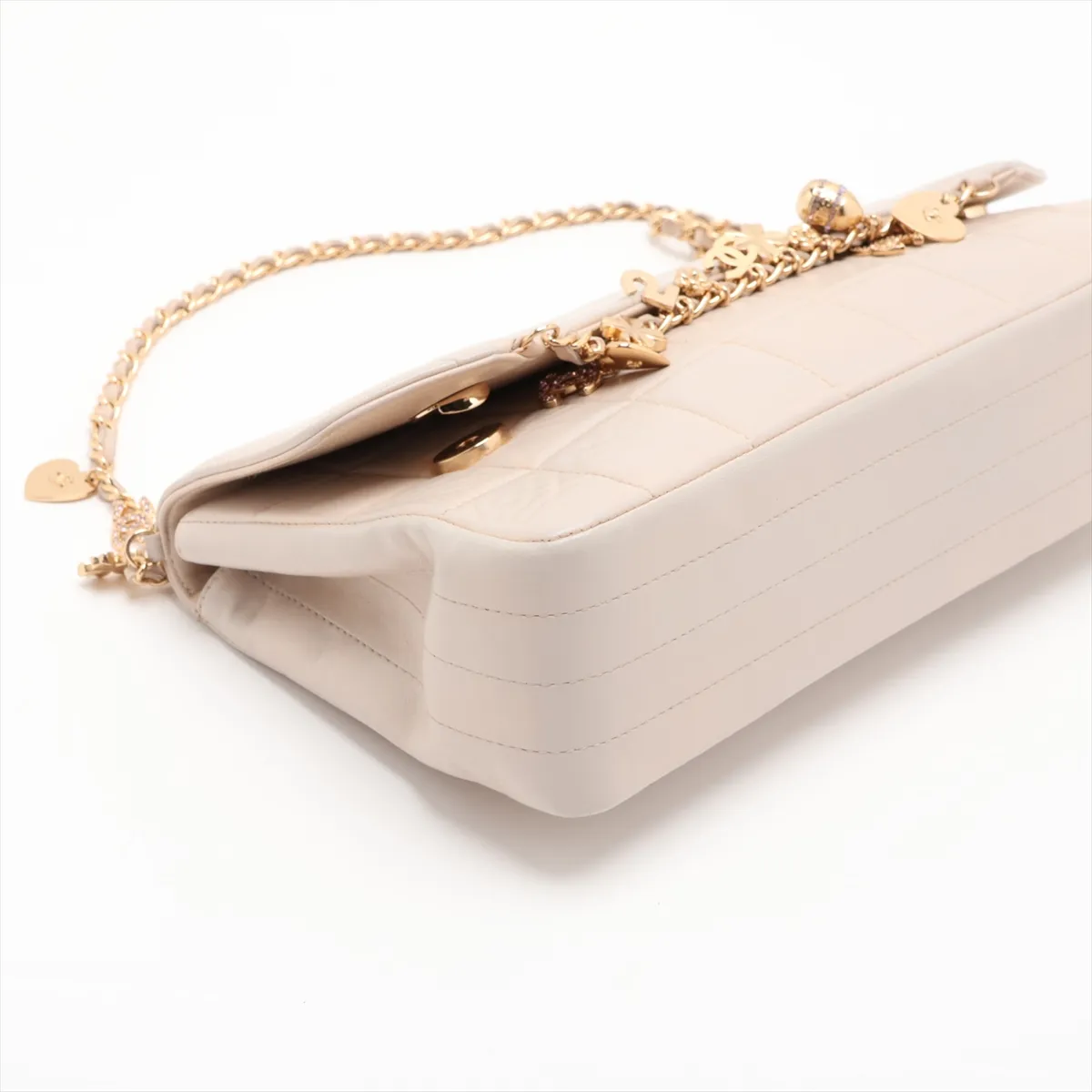 Chocolate Bar Lambskin Chain Shoulder Bag with Charm, Gray with Gold Hardware, Item Number 7552133 (Serial Number 7) — view 4