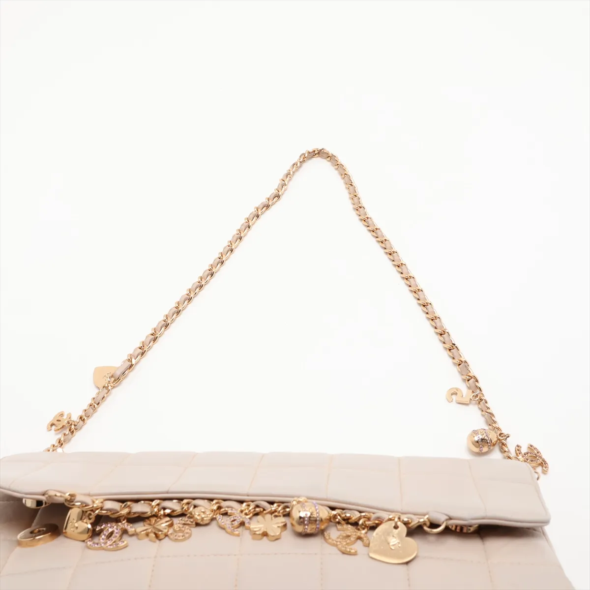 Chocolate Bar Lambskin Chain Shoulder Bag with Charm, Gray with Gold Hardware, Item Number 7552133 (Serial Number 7) — view 6