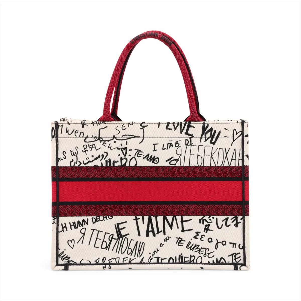 Amour Book Tote Medium Canvas Tote Bag Beige x Red — view 2