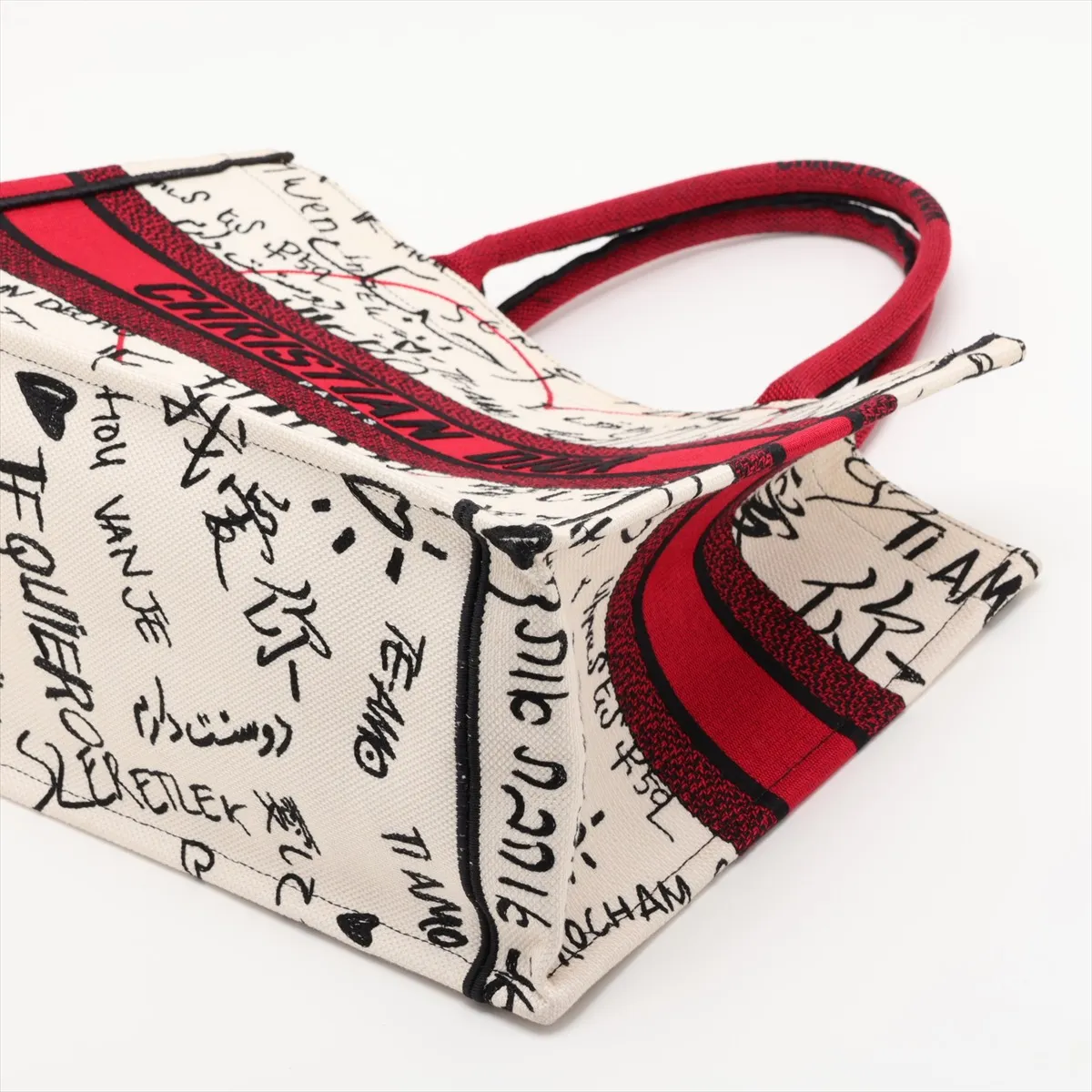 Amour Book Tote Medium Canvas Tote Bag Beige x Red — view 3