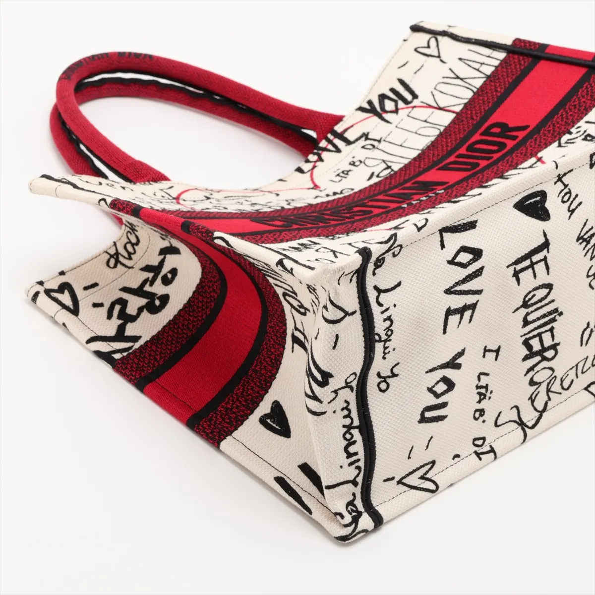Amour Book Tote Medium Canvas Tote Bag Beige x Red — view 4