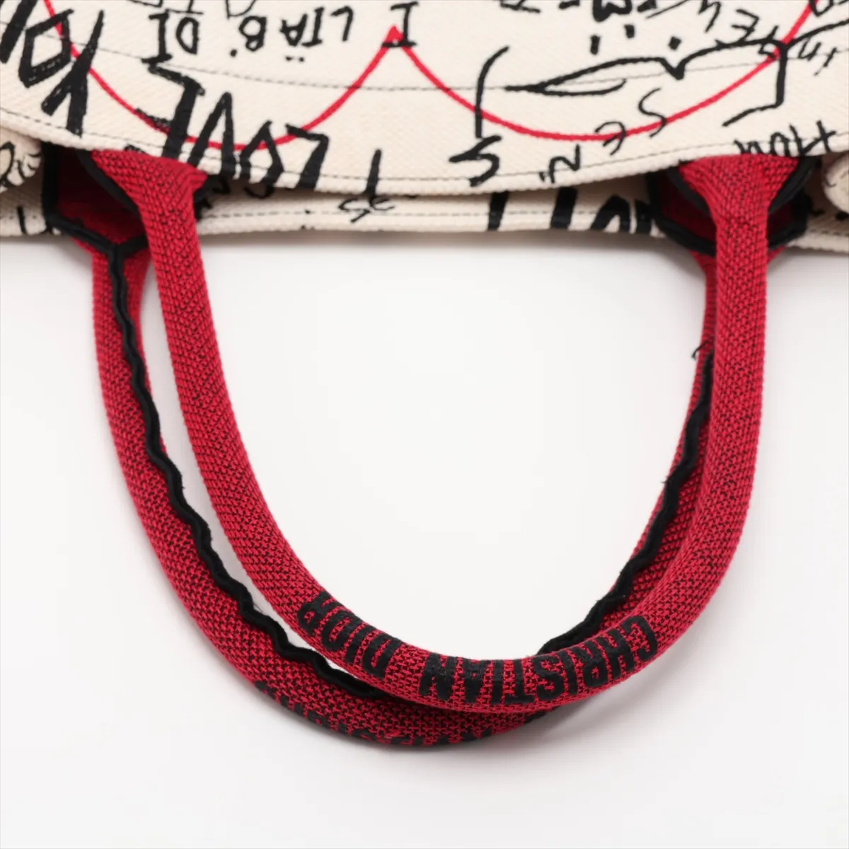 Amour Book Tote Medium Canvas Tote Bag Beige x Red — view 5