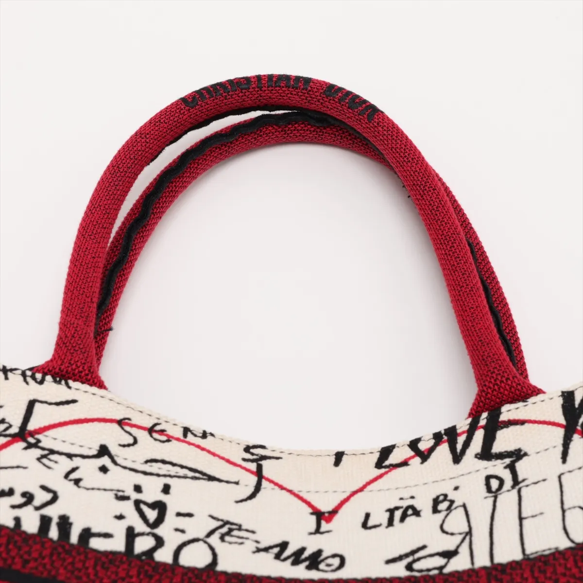 Amour Book Tote Medium Canvas Tote Bag Beige x Red — view 6