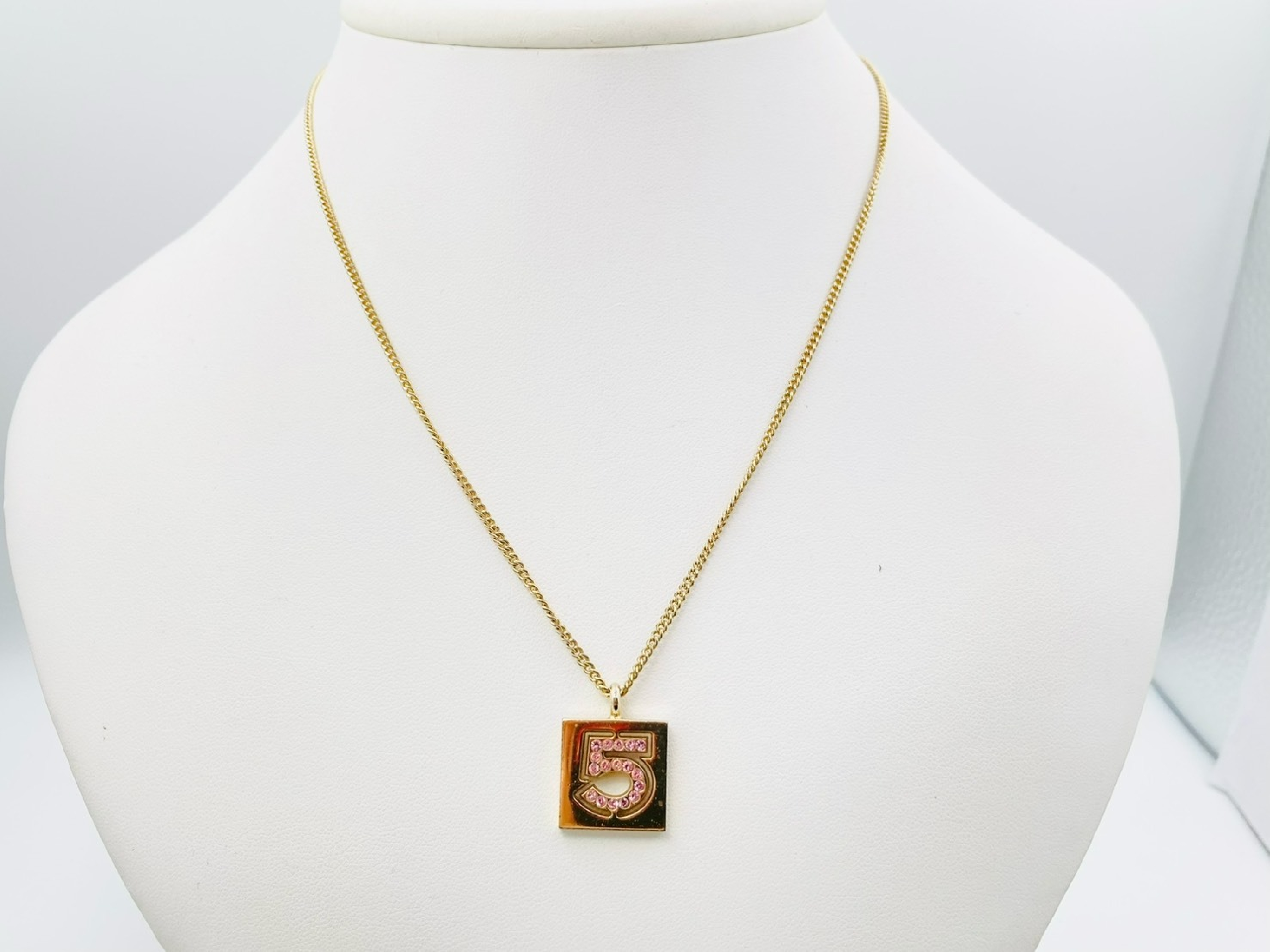 No. 5 Rhinestone Square Necklace 02P Gold x Pink Necklace — view 2