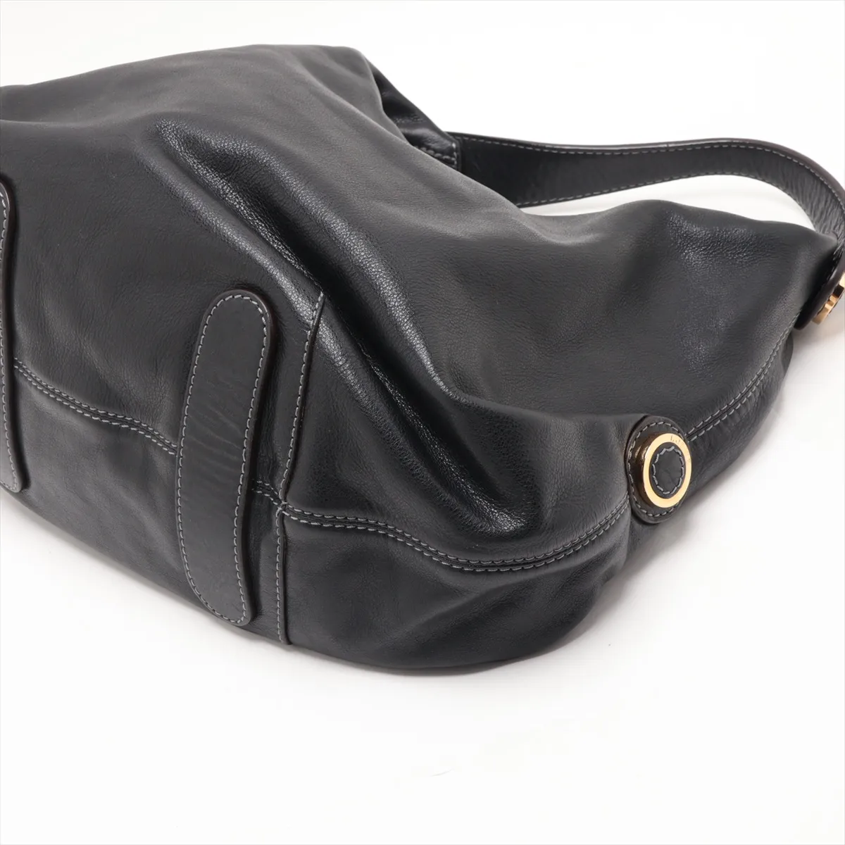Leather Shoulder Bag, Black — view 3