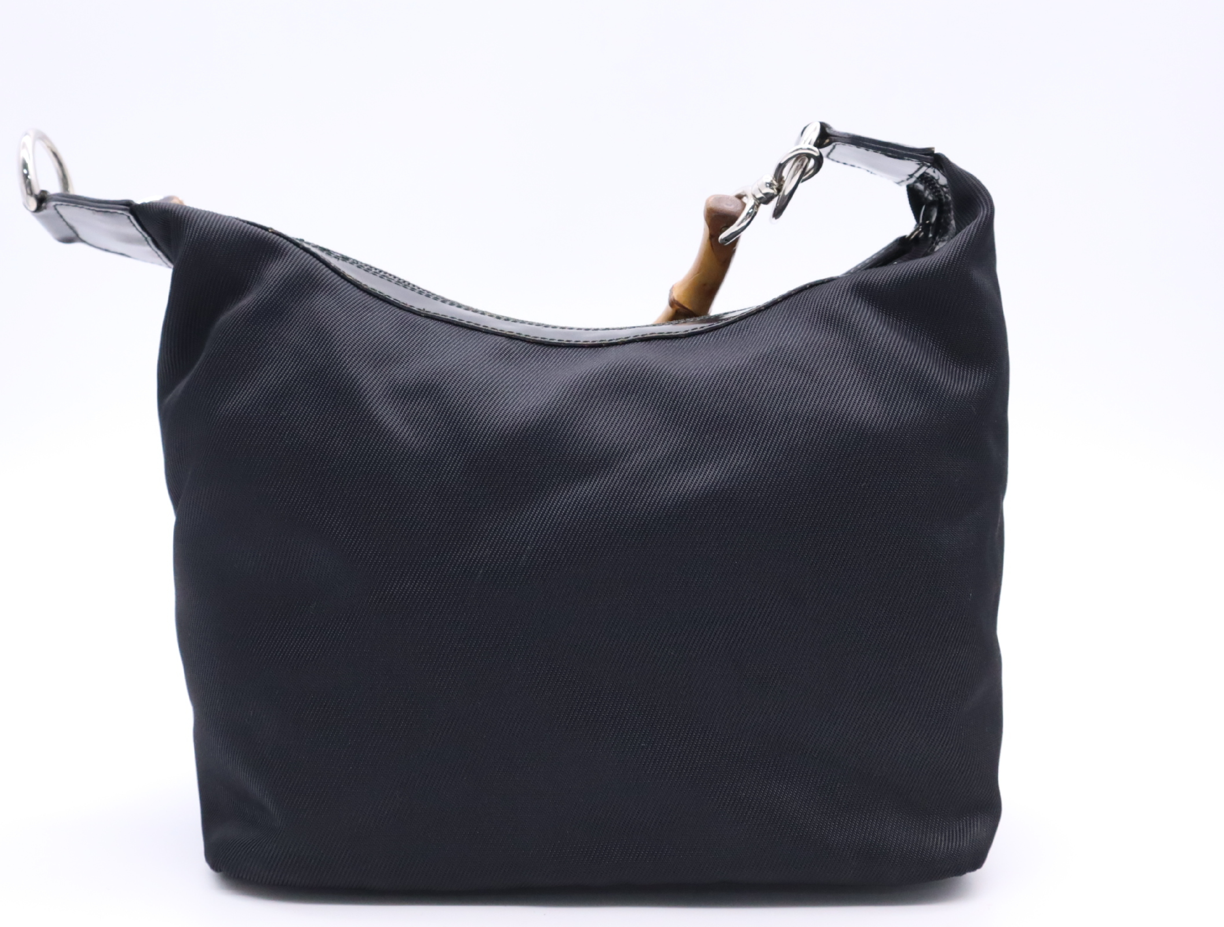 000-1998-0531 Nylon Bamboo Black Silver Hardware Handbag with Dust Bag — view 2
