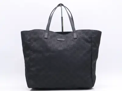 282439 Nylon Tote Bag, Black with Gold Hardware