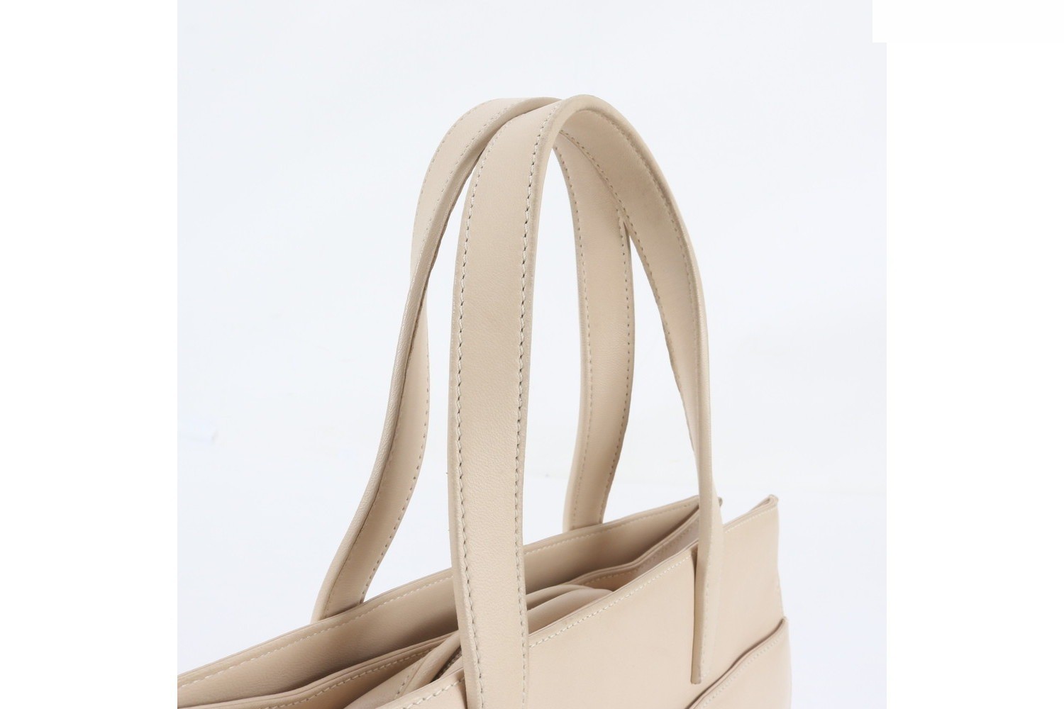 Anagram Leather Handbag Tote, Beige — view 2