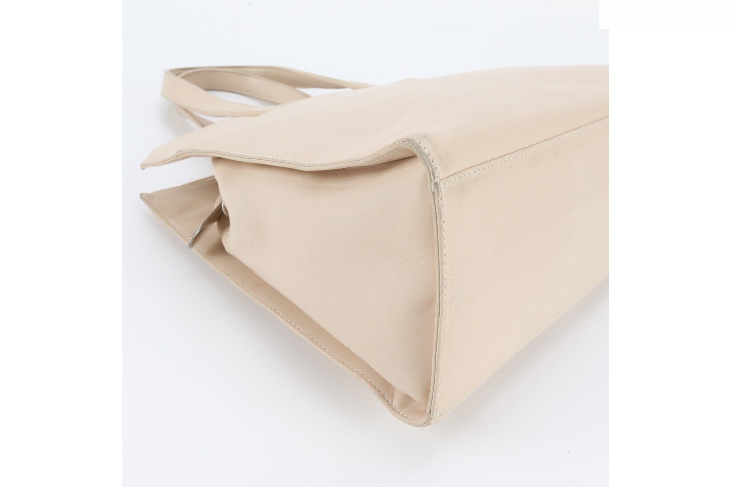 Anagram Leather Handbag Tote, Beige — view 6