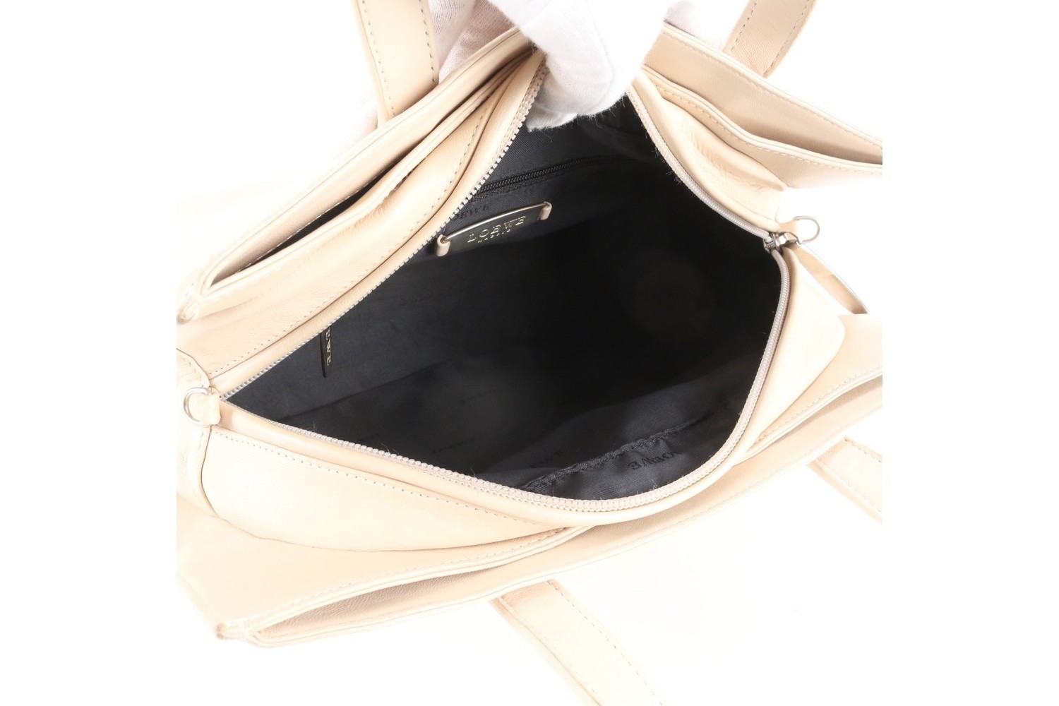 Anagram Leather Handbag Tote, Beige — view 7