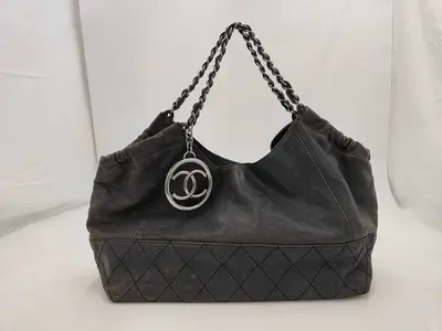 ID- Coco Cabas Cow Skin Chain Tote Bag Wild Stitch Brown Silver Metal Fit Tote Bag