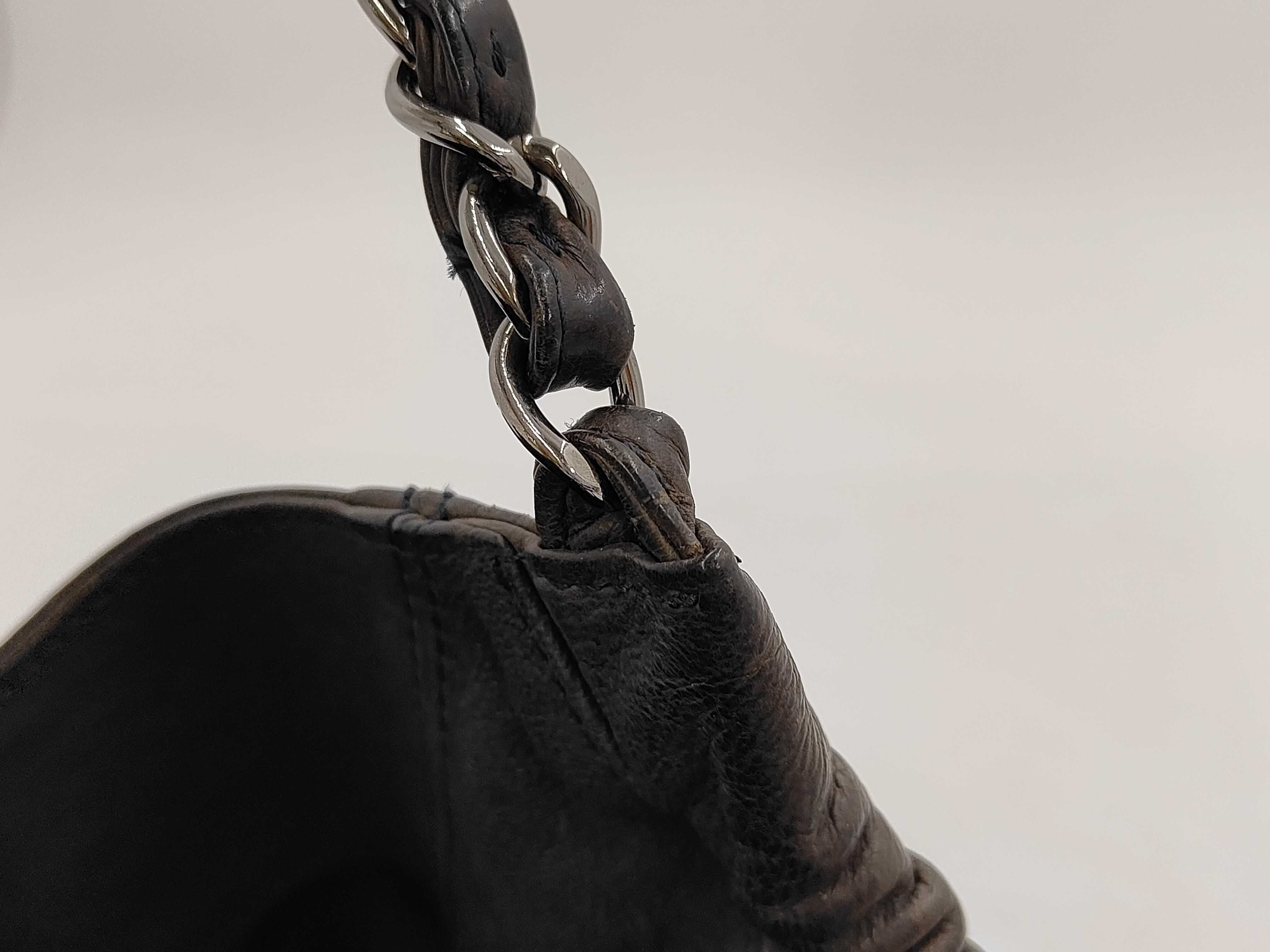 ID- Coco Cabas Cow Skin Chain Tote Bag Wild Stitch Brown Silver Metal Fit Tote Bag — view 7