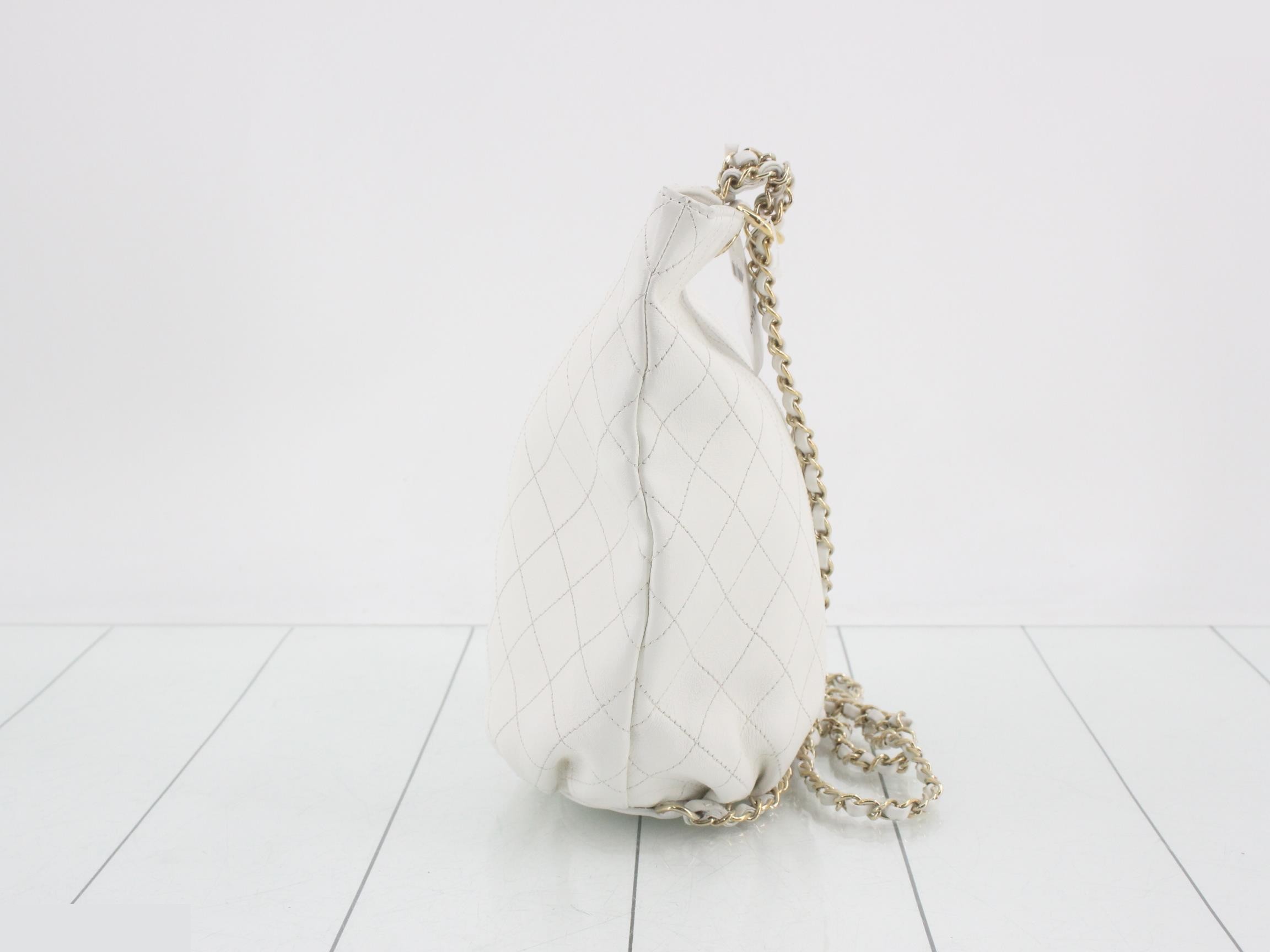 Leather Coco Mark Chain Backpack, White — view 3