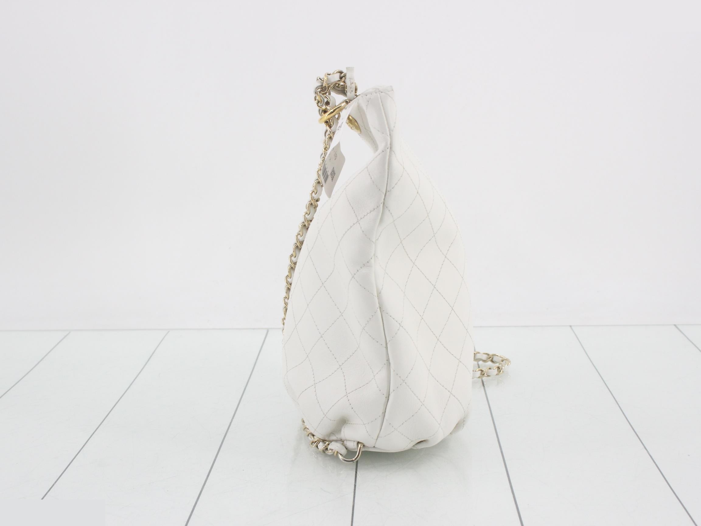 Leather Coco Mark Chain Backpack, White — view 4