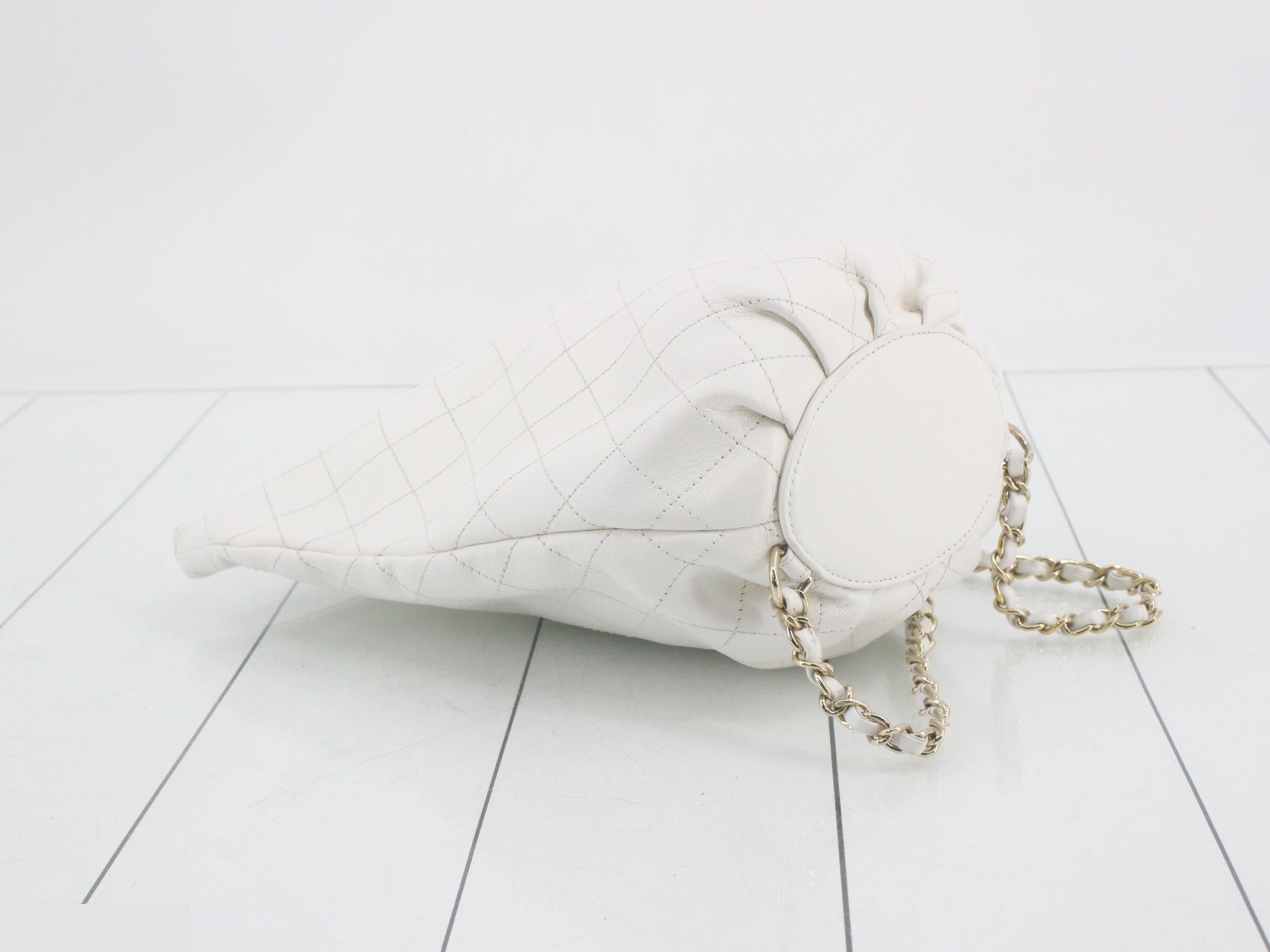 Leather Coco Mark Chain Backpack, White — view 5