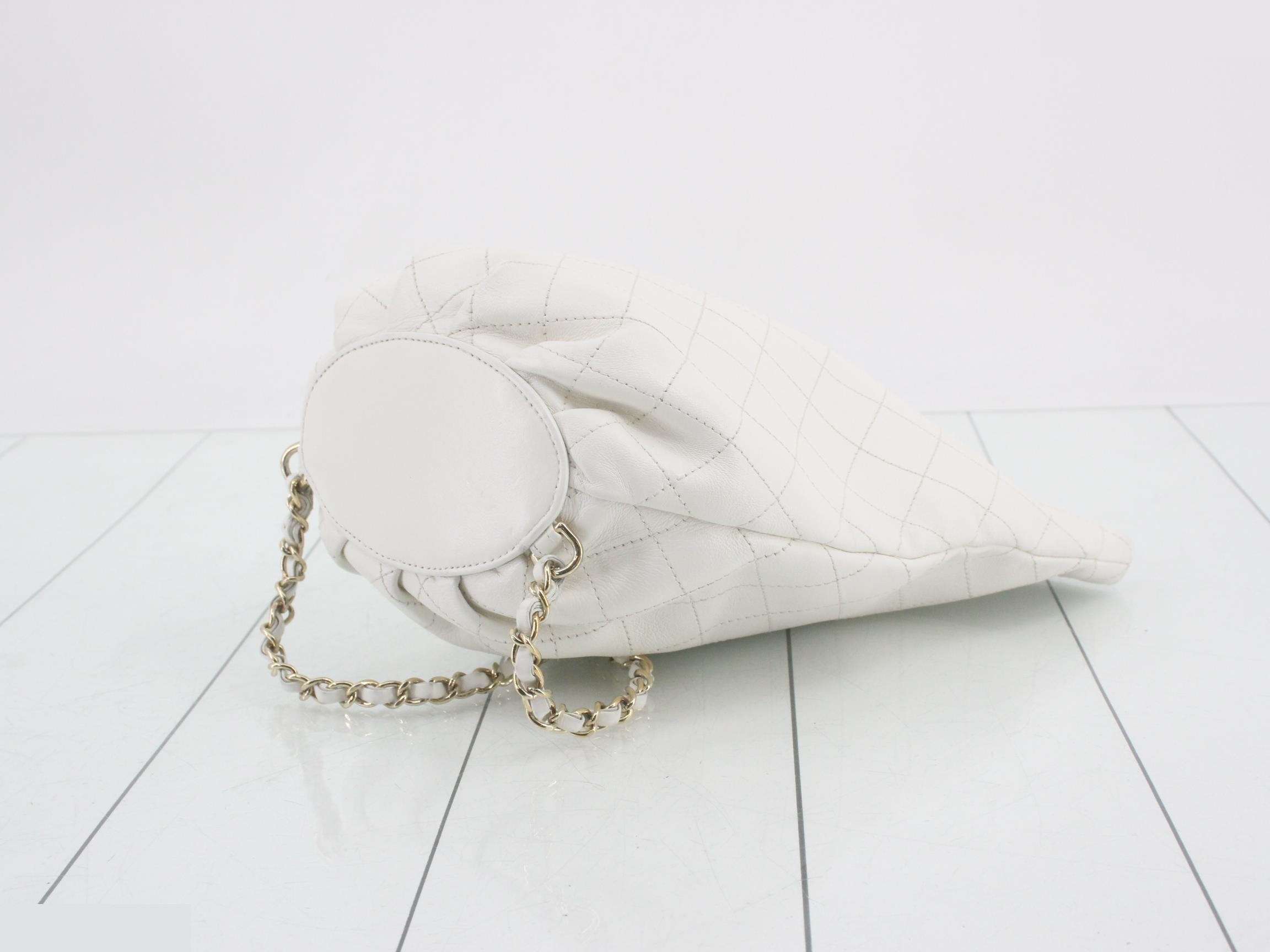 Leather Coco Mark Chain Backpack, White — view 6
