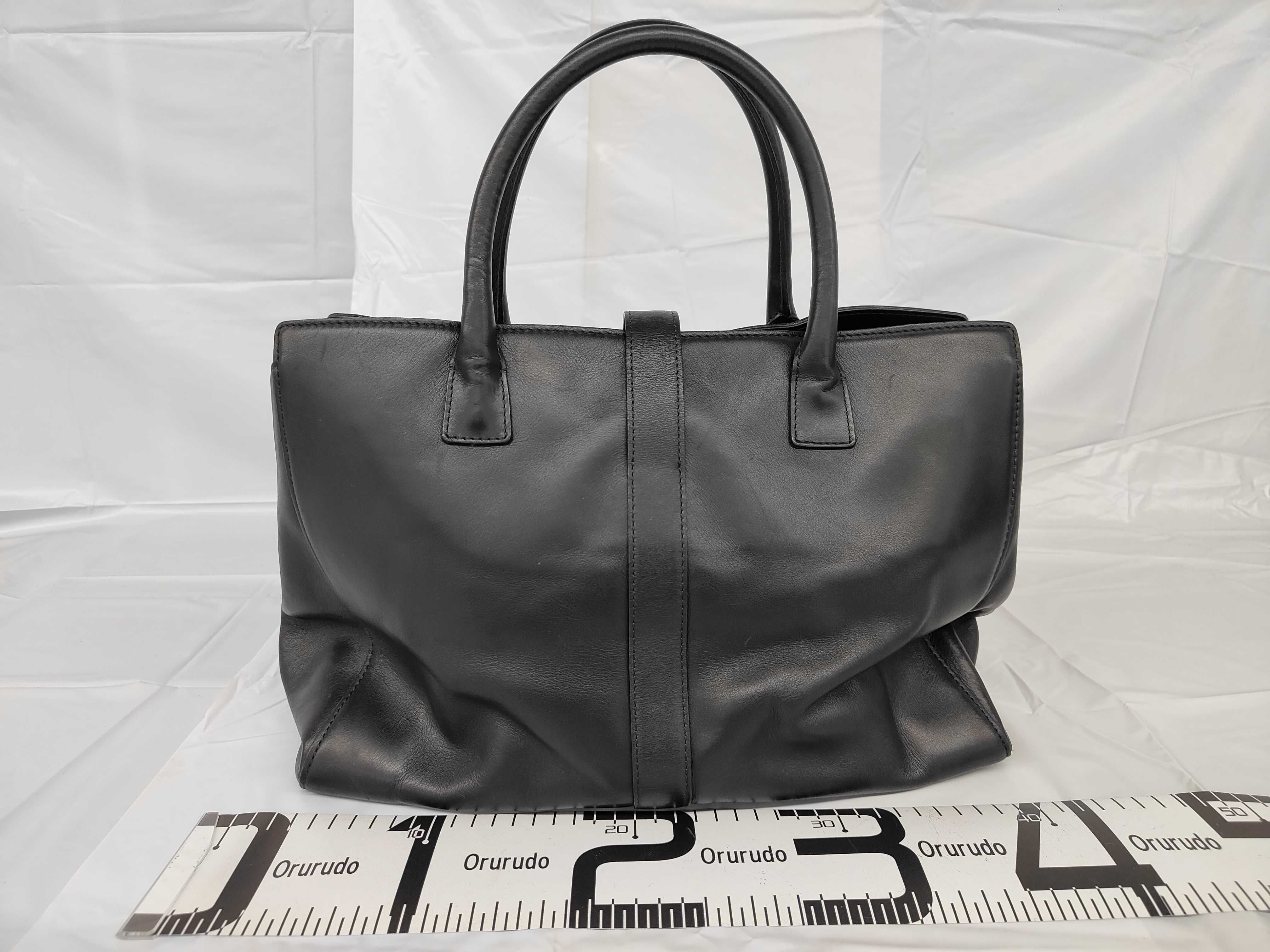 Leather Executive Turnlock Tote Bag, Black Tote Bag — view 2