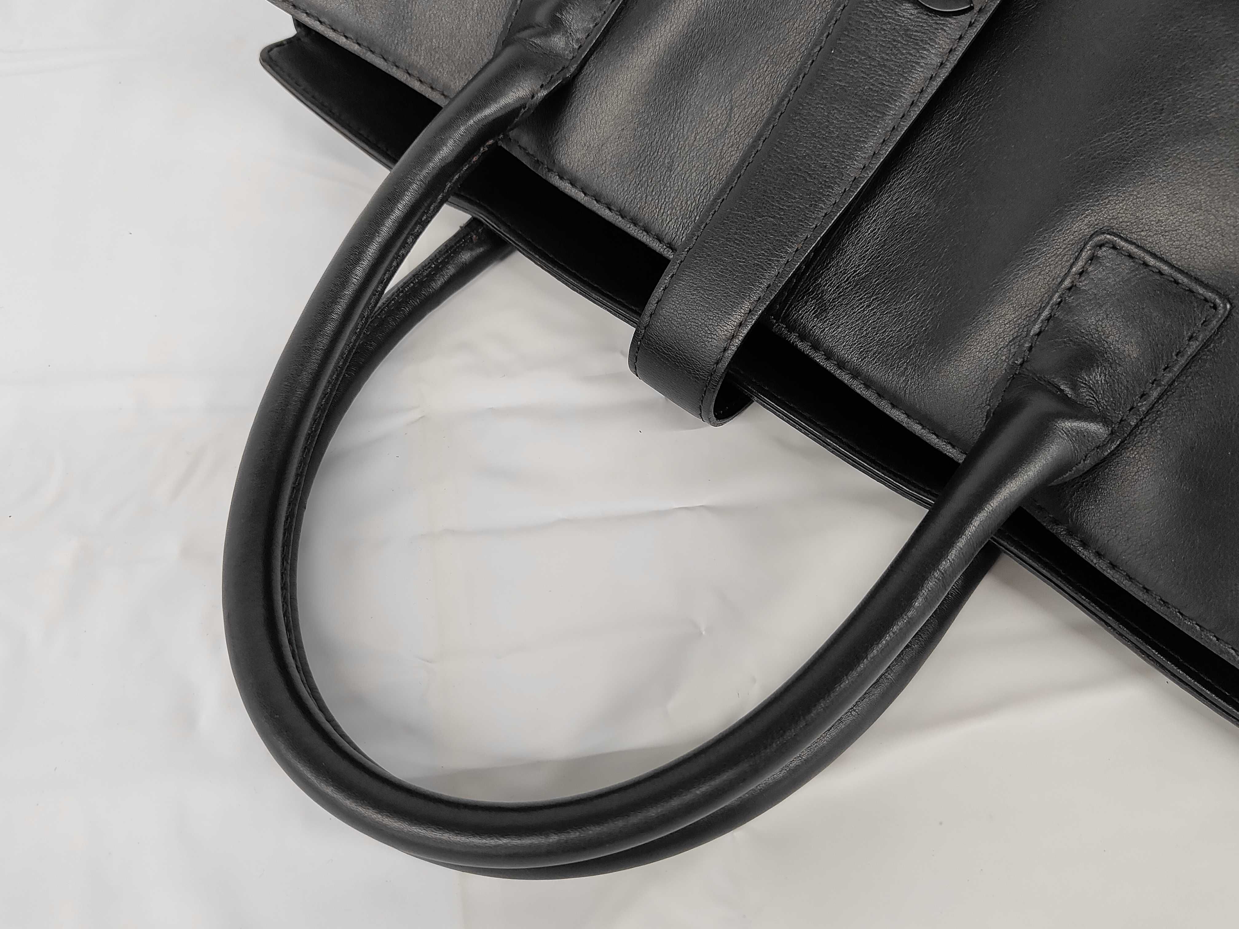 Leather Executive Turnlock Tote Bag, Black Tote Bag — view 3