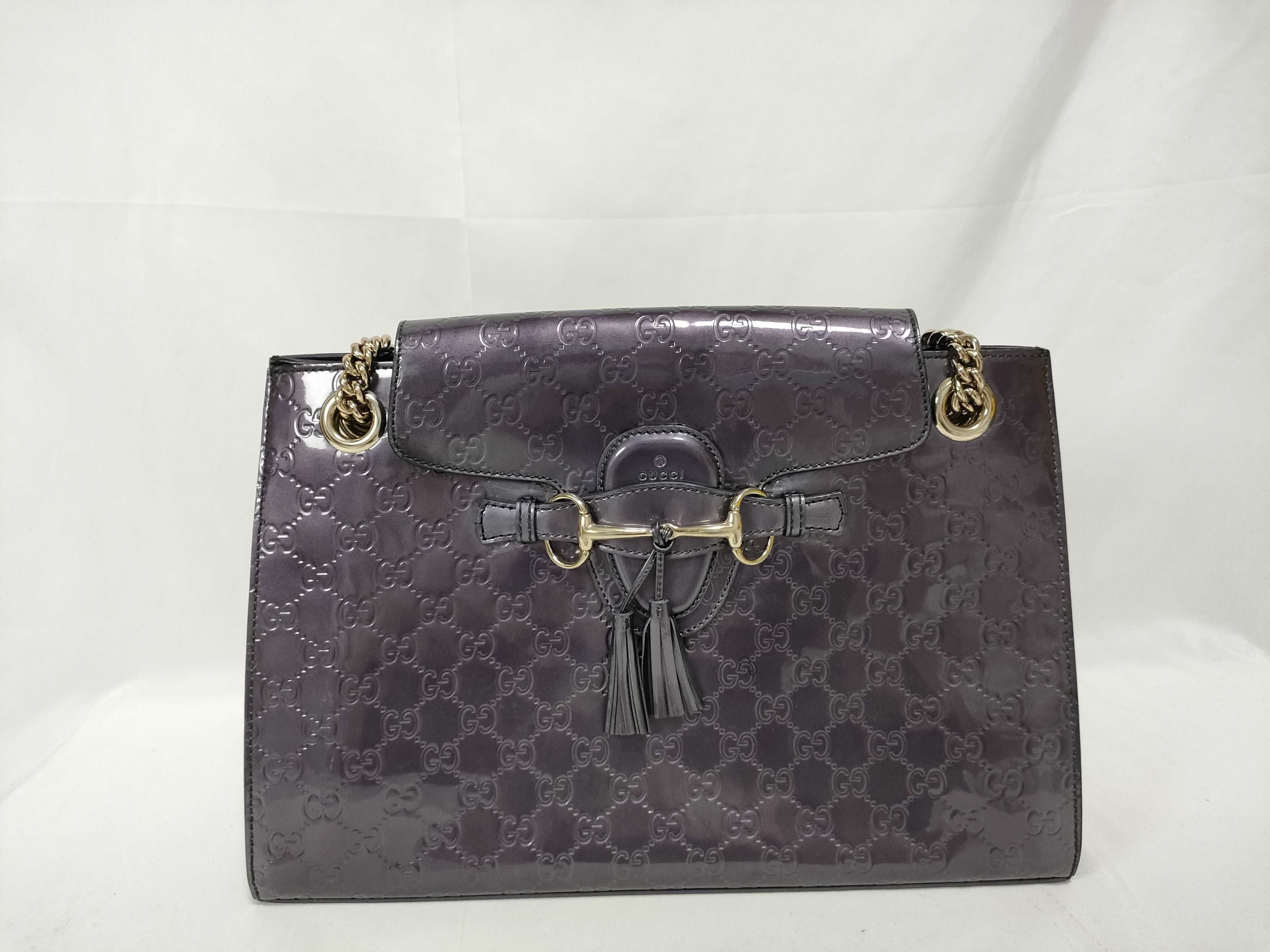(Gucci) Guccissima Horsebit Emily Patent Leather Chain Shoulder Bag Purple Shoulder Bag