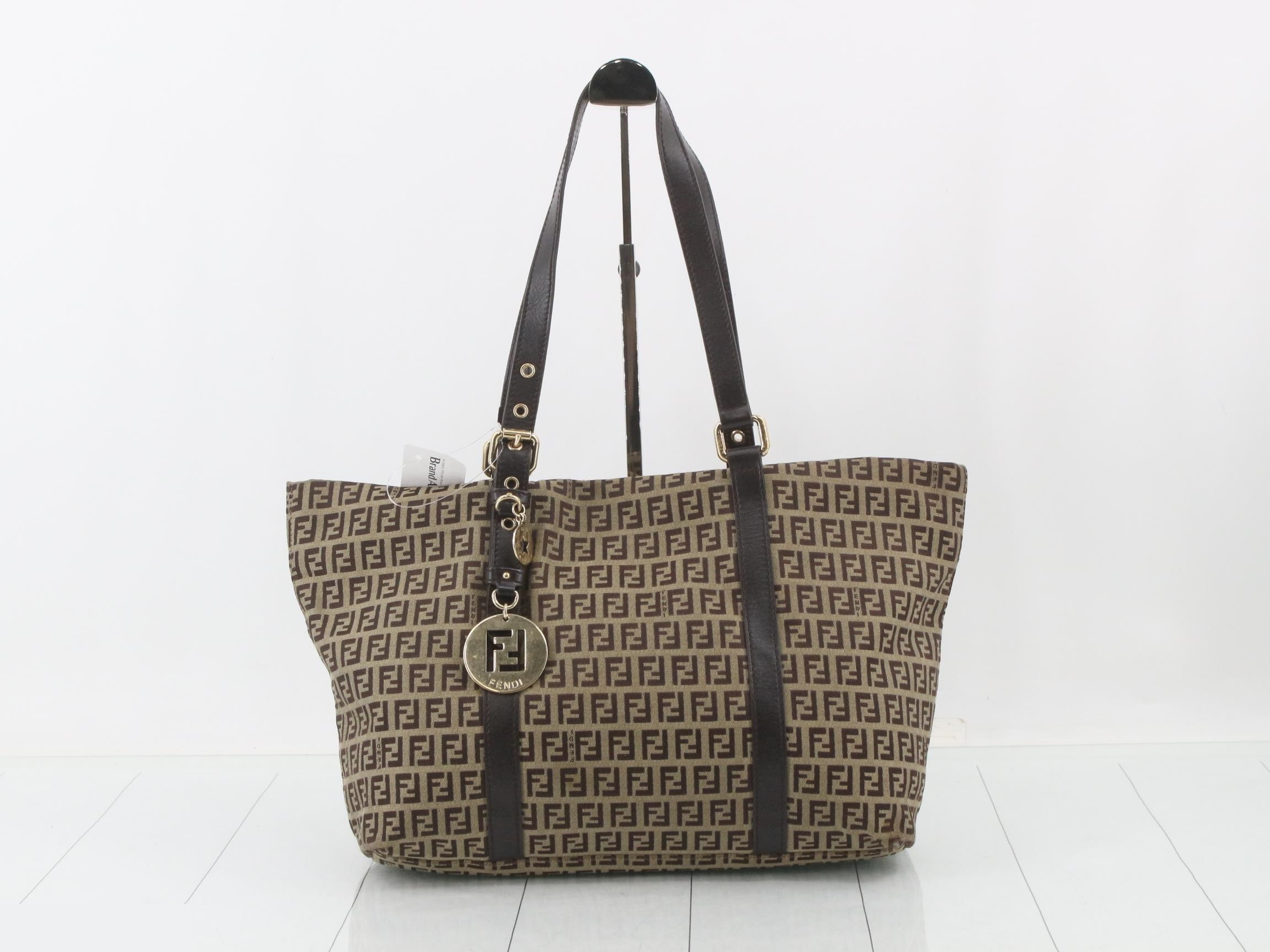 Canvas x Leather Zucchino Tote Bag with Charm 8BH215