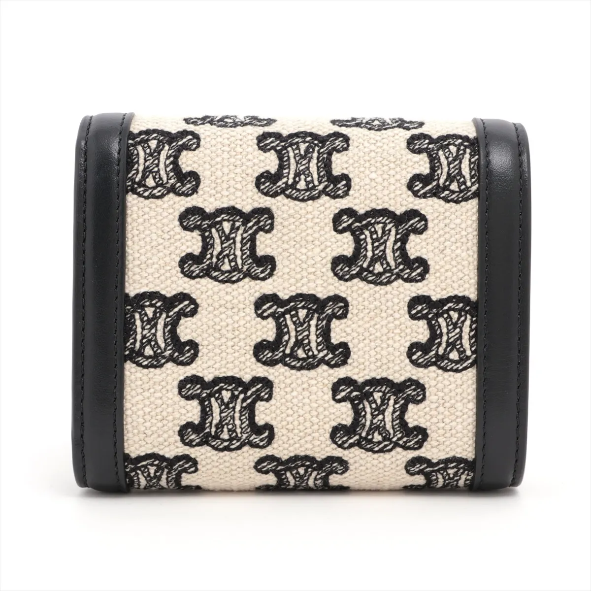 Triomphe Small Flap Wallet Canvas x Leather Compact Wallet Black x Ivory — view 2