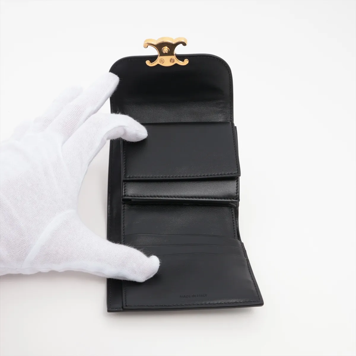 Triomphe Small Flap Wallet Canvas x Leather Compact Wallet Black x Ivory — view 4