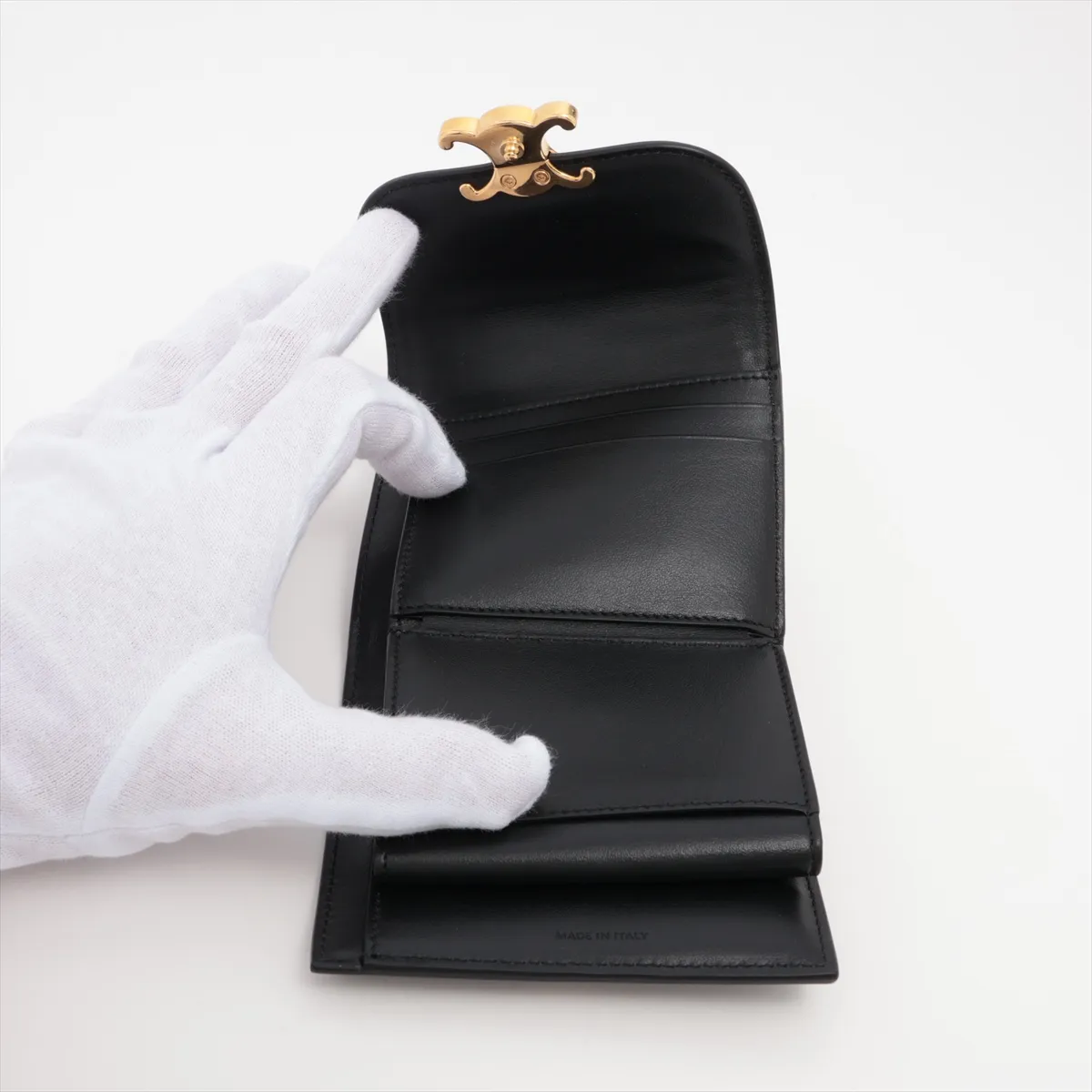 Triomphe Small Flap Wallet Canvas x Leather Compact Wallet Black x Ivory — view 5
