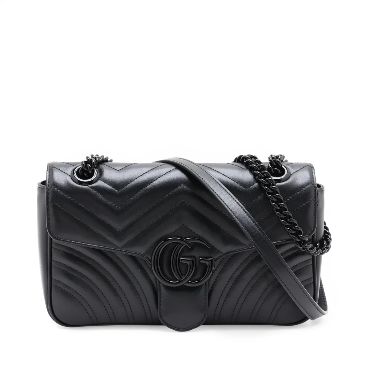 GG Marmont Leather Chain Shoulder Bag, Black, 443497