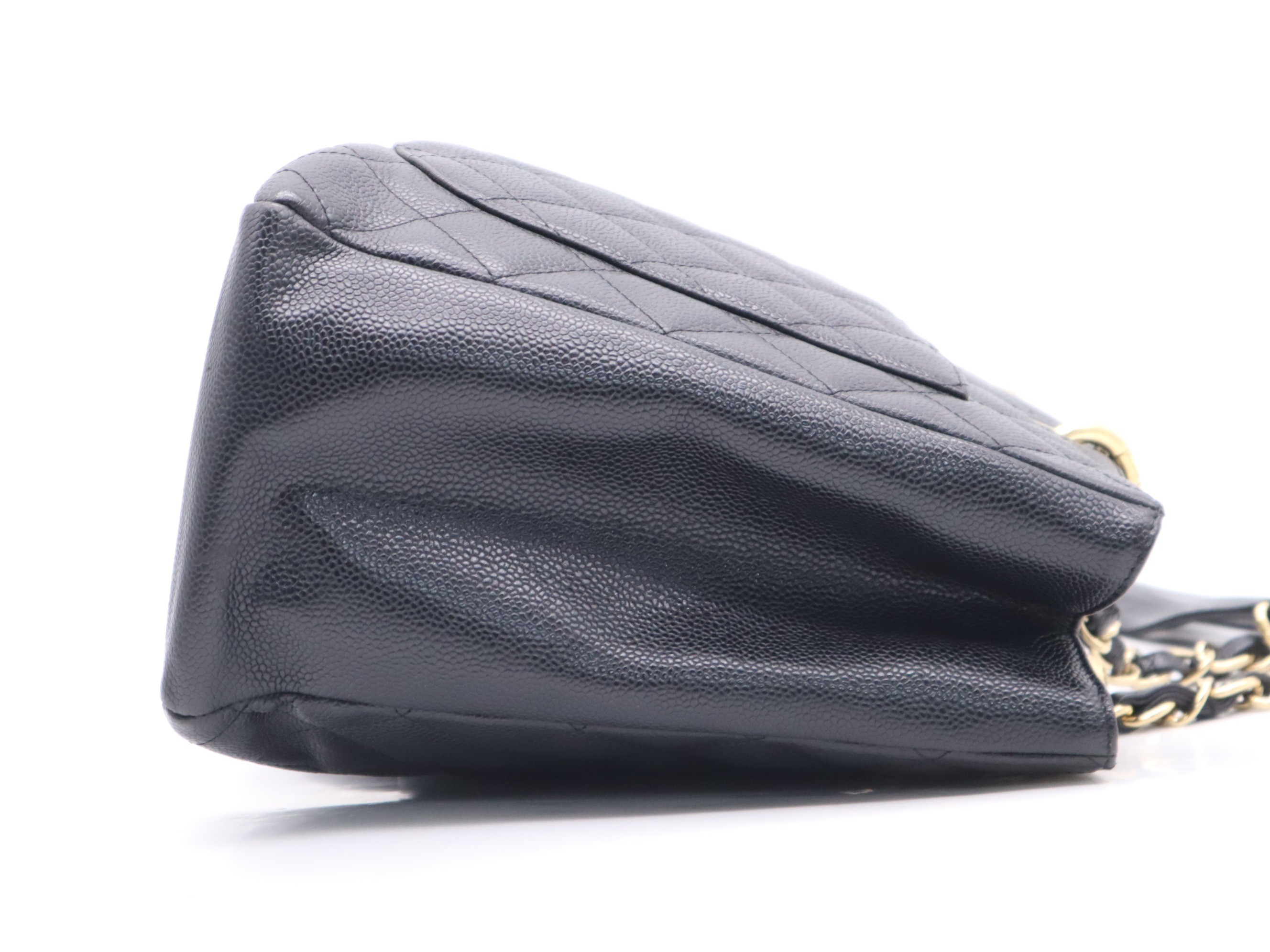 Caviar leather matelassé chain tote bag, black, gold hardware. — view 5