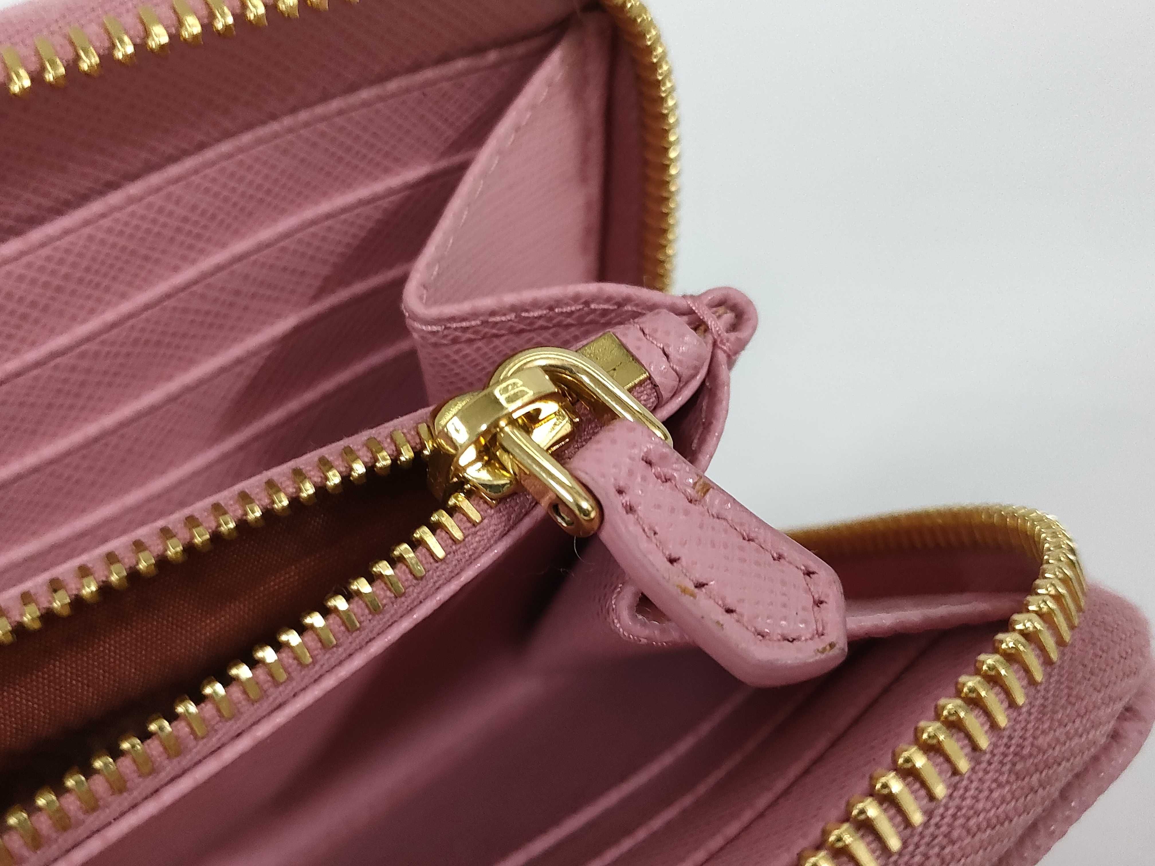 Saffiano Leather Round Zip Long Wallet 1ML506 Pink Wallet with Guarantee Card (VO8528) — view 11