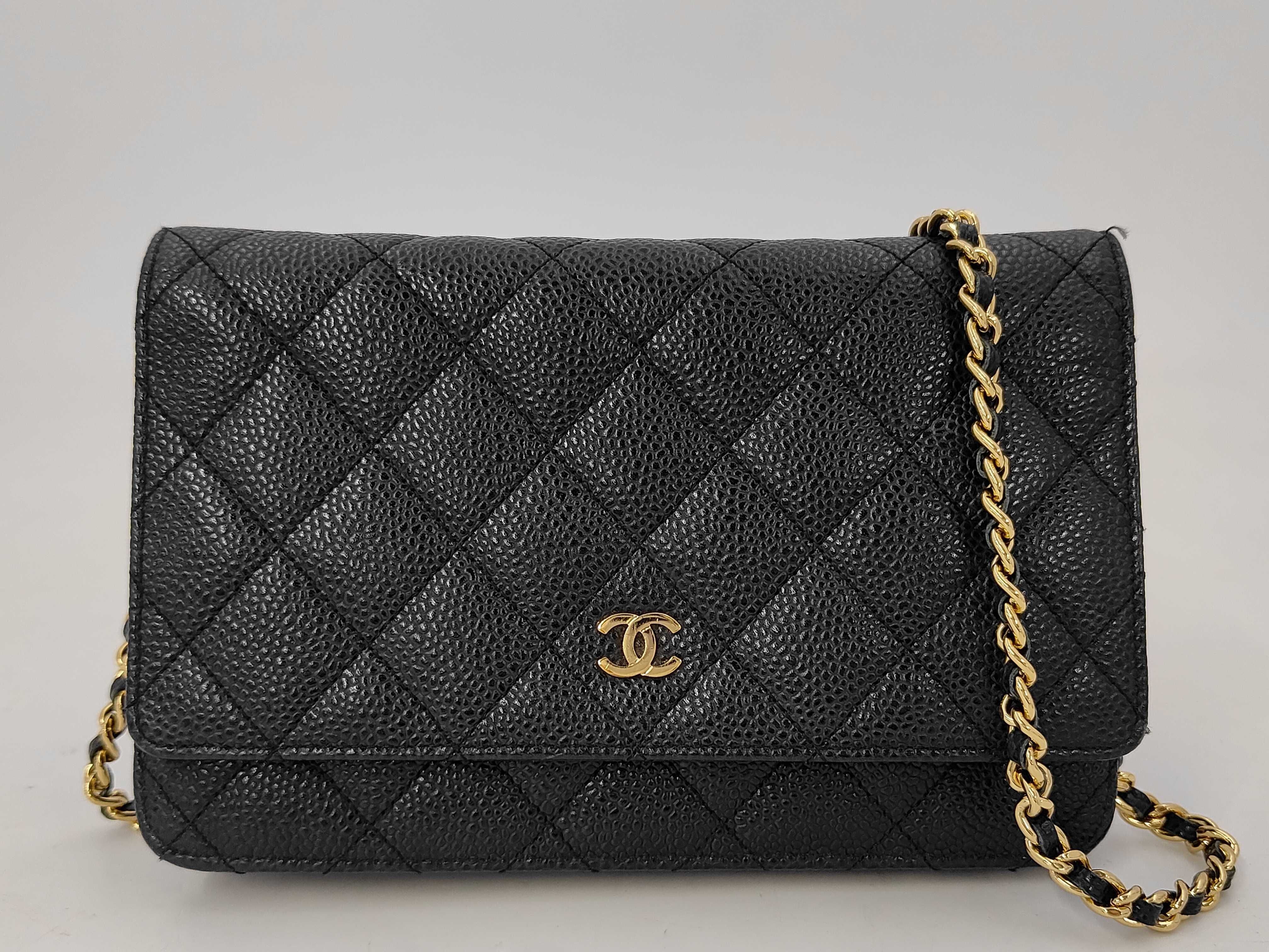Caviar Skin Chain Wallet Chain Shoulder Bag Black (Serial Number 21)